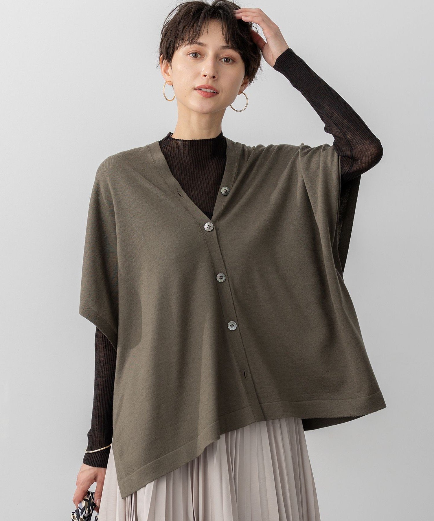 23区 L 【洗える】コンパクトウール マルチウェイ ニットポンチョ ニジュウサンク トップス ニット ブラック ブルー カーキグリーン【送料無料】