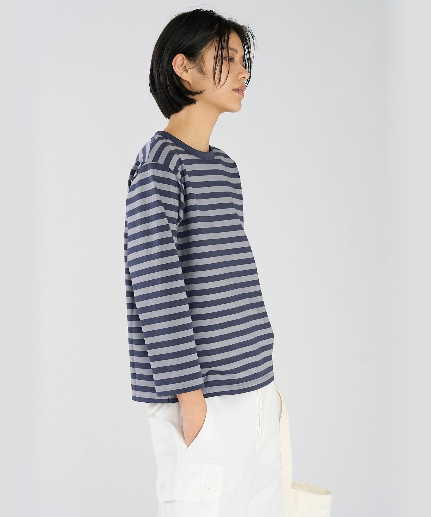 細ボーダー コットン 七分袖 Tシャツ "Lil Cool" アニエスベー トップス カットソー・Tシャツ