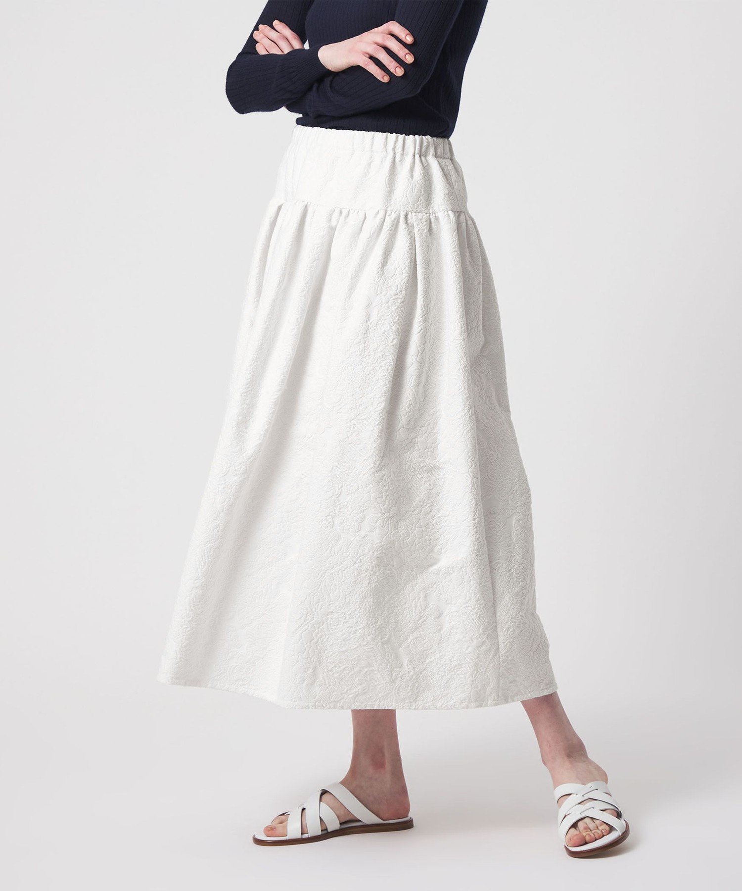 【SALE／30%OFF】DRAWER RESORT ジャガードギャザースカート ドゥロワー スカート ロング・マキシスカート ホワイト【送料無料】