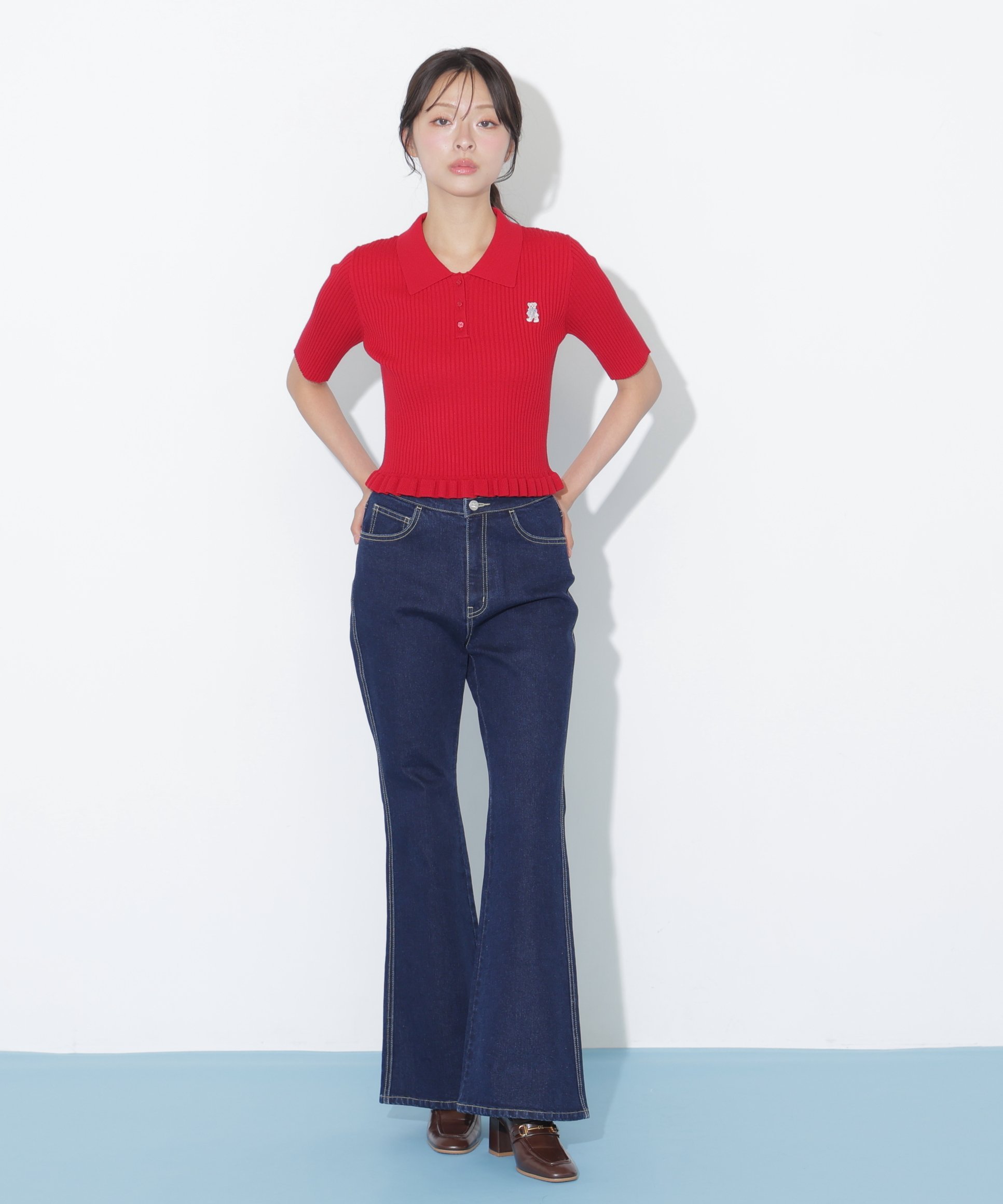 JILL by JILL STUART ハイウエストフレアデニムパンツ ジル バイ ジル スチュアート パンツ その他のパンツ ネイビー ピンク