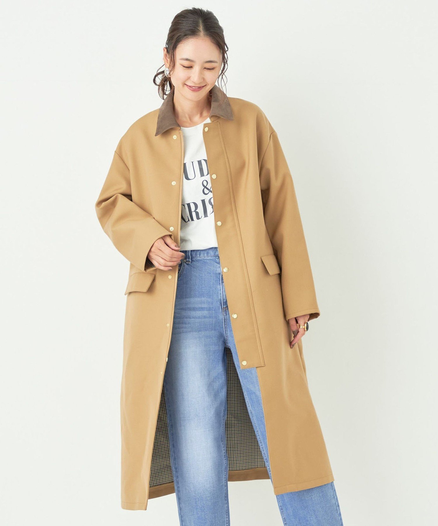 【SALE／30%OFF】SHIPS Colors SHIPS Colors:コーデュロイカラー ボンディング コート 3 シップス ジャケット・アウター ステンカラーコート ベージュ ネイビー【送料無料】のサムネイル