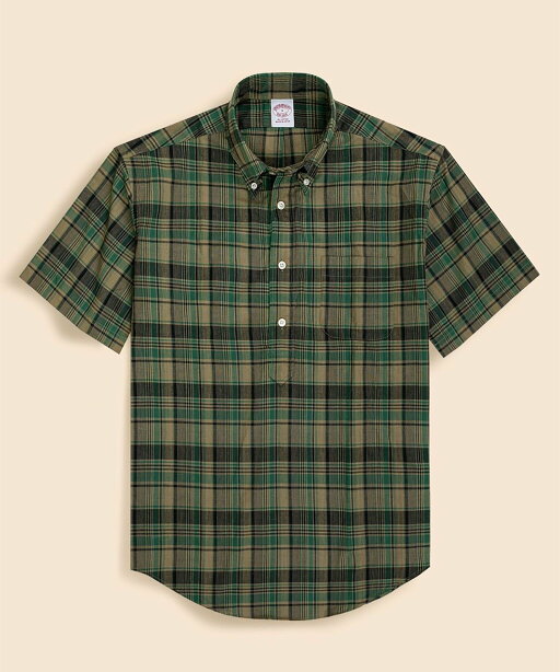 Madras Polo Button-Down Collar, Pop-Over Short-Sleeve Shirt: Green Multi 330001093 Madras Polo Button-Down Collar, Pop-Over Short-Sleeve Shirt: Green Multi 330001093