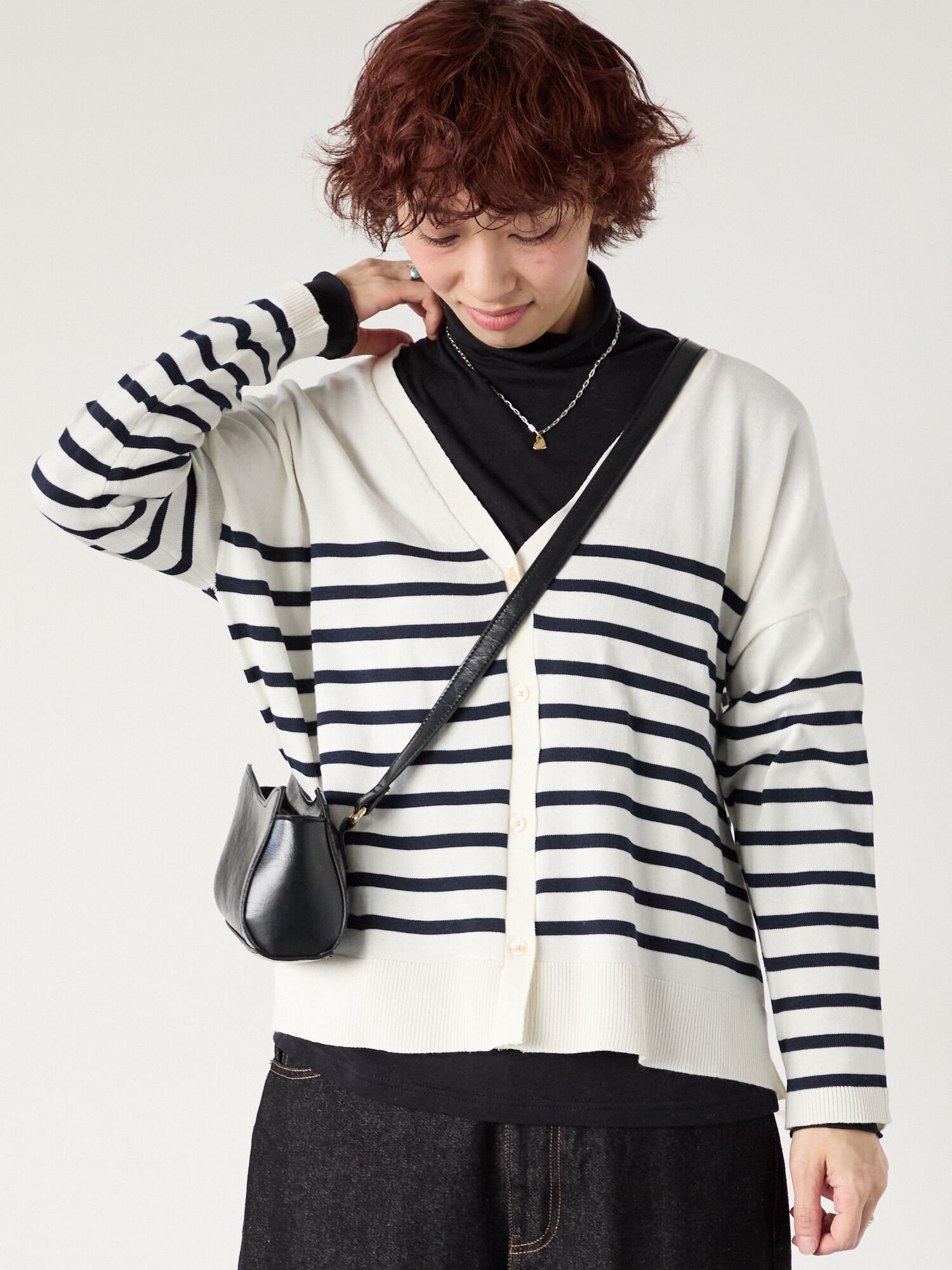 Lugnoncure 無地/柄アソートVネックカーディガン テチチ トップス カーディガン ホワイト パープル グレー【送料無料】