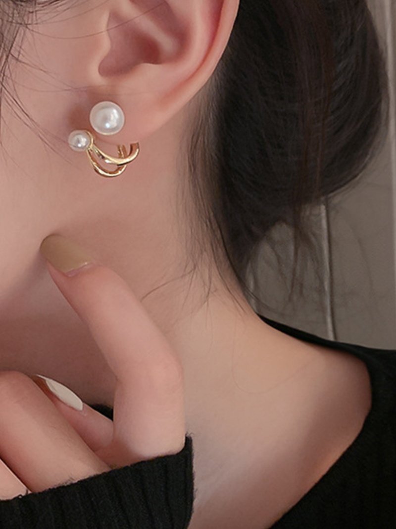 2wayダブルパールピアス スレンダー アクセサリー・腕時計 ピアス ゴールド