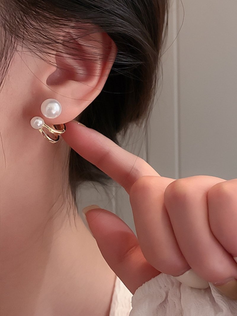 2wayダブルパールピアス スレンダー アクセサリー・腕時計 ピアス ゴールド