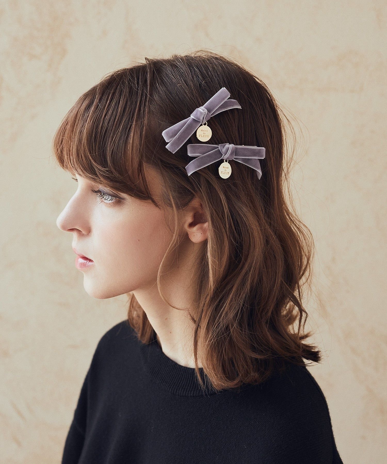 Maison de FLEUR ベロアリボンヘアピン メゾン ド フルール ヘアアクセサリー その他のヘアアクセサリー パープル ブラック