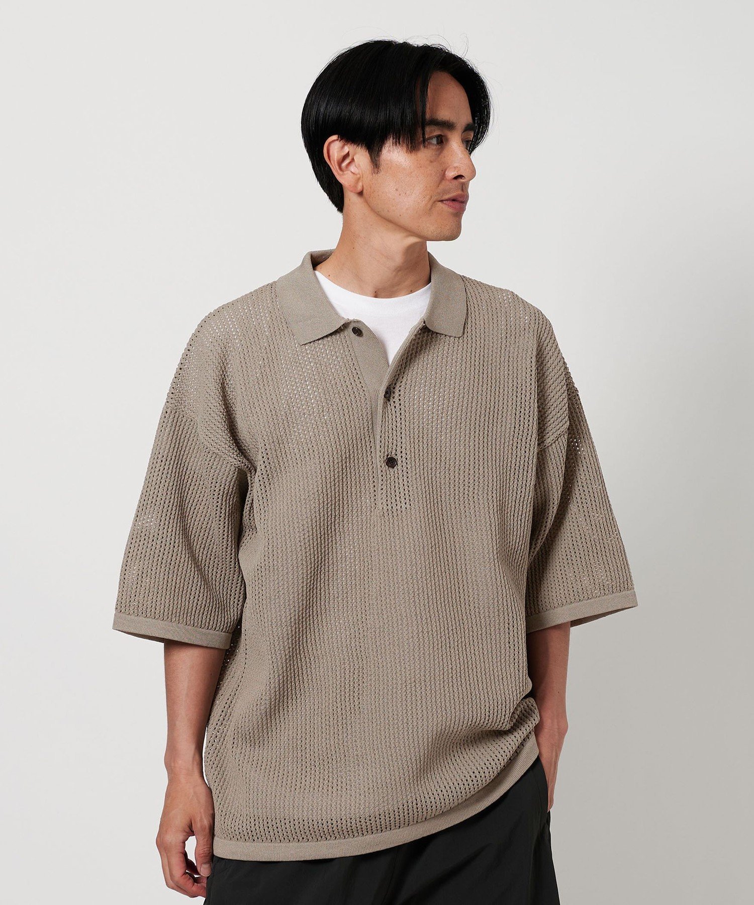 【SALE／30%OFF】BEAUTY&YOUTH UNITED ARROWS ＜koti BEAUTY&YOUTH＞ エアリー メッシュ ポロシャツ ビューティー＆ユース　ユナイテッドアローズ トップス ポロシャツ ベージュ ブラック【送料無料】のサムネイル