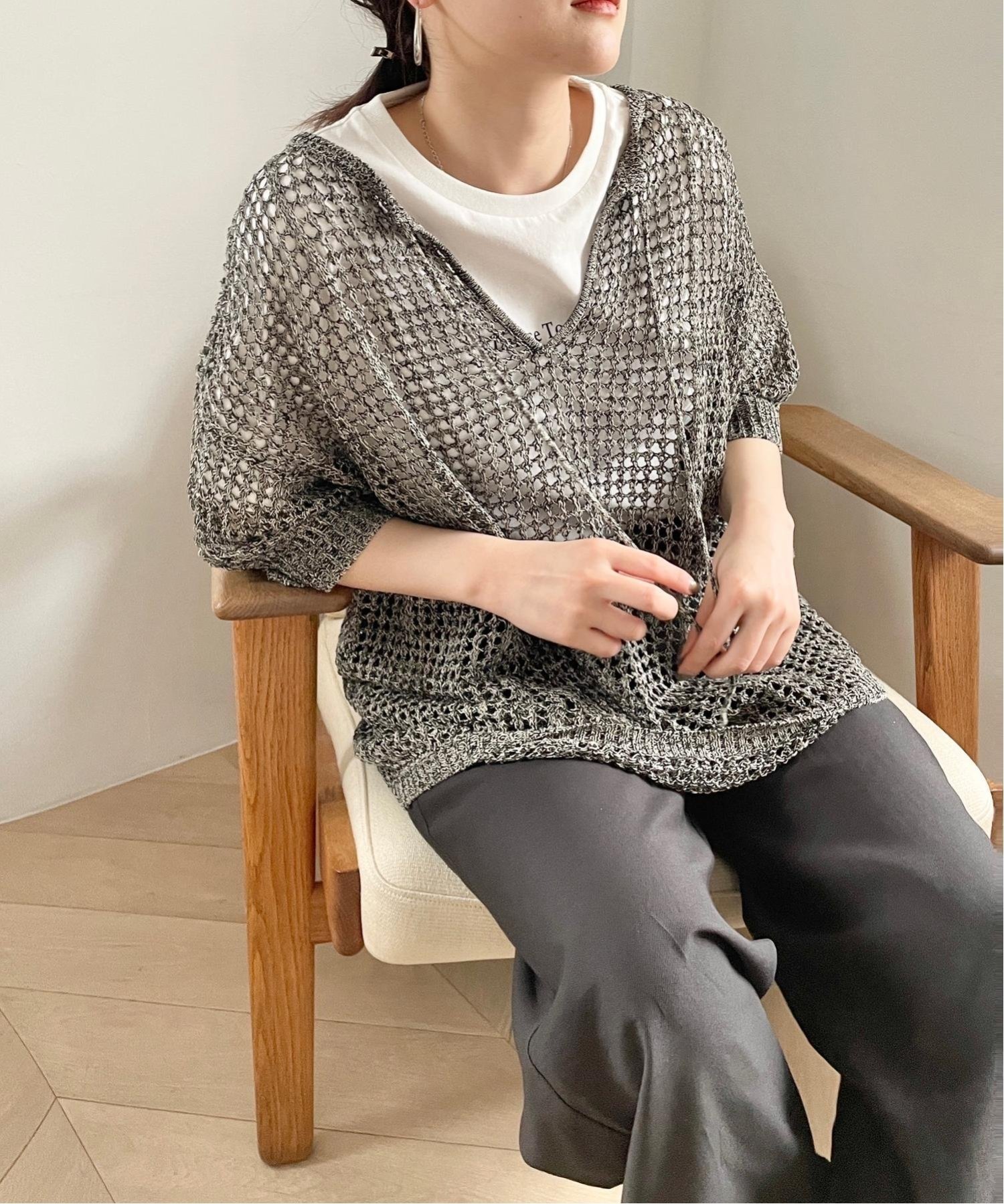 LOWRYS FARM 2WAYメッシュプルオーバーSS ローリーズファーム トップス ニット ブラック ブルー ホワイト【送料無料】のサムネイル