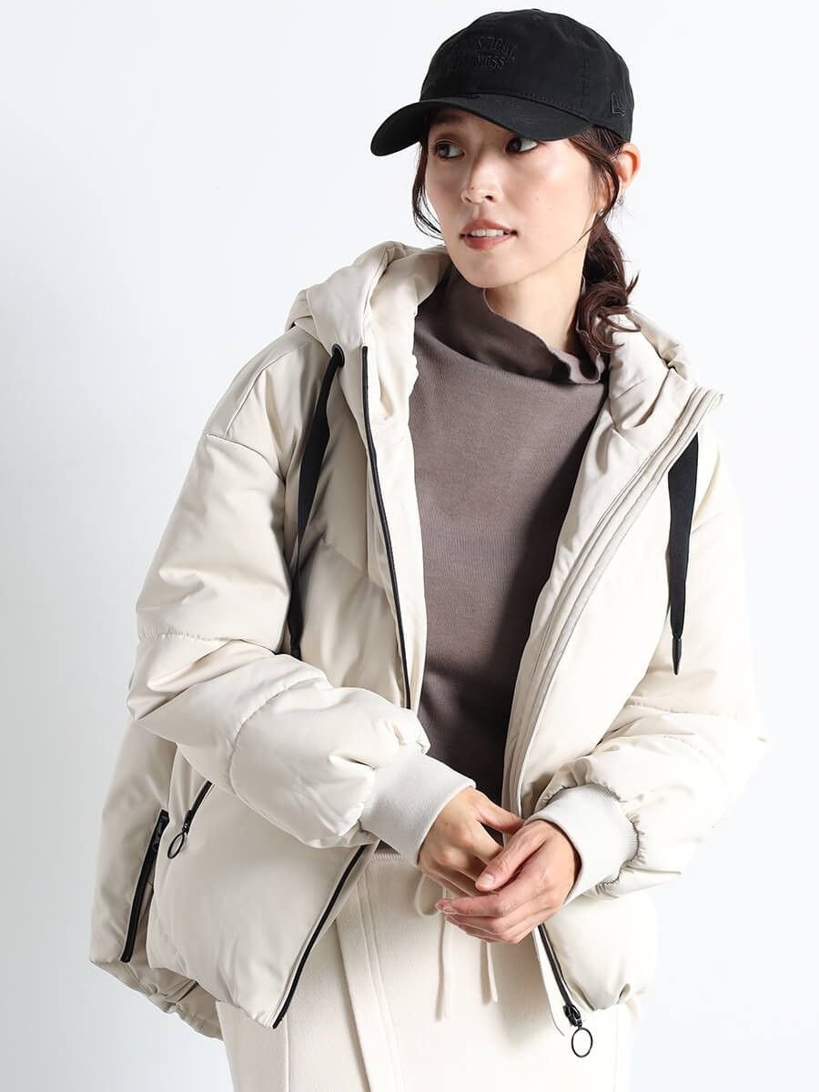 LASUD フードミドルダウンブルゾン ラシュッド ジャケット・アウター ダウンジャケット・ダウンベスト ホワイト ブラック ベージュ【送料無料】のサムネイル