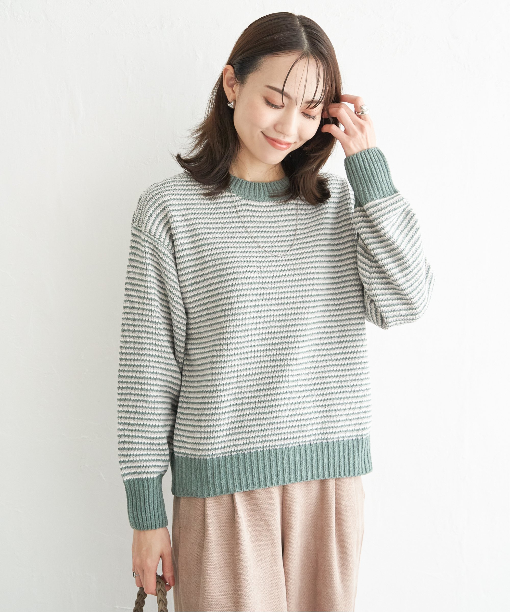 ikka 【親子コーデ】モールニットプルオーバー イッカ トップス ニット ベージュ ブラック ピンク グリーン