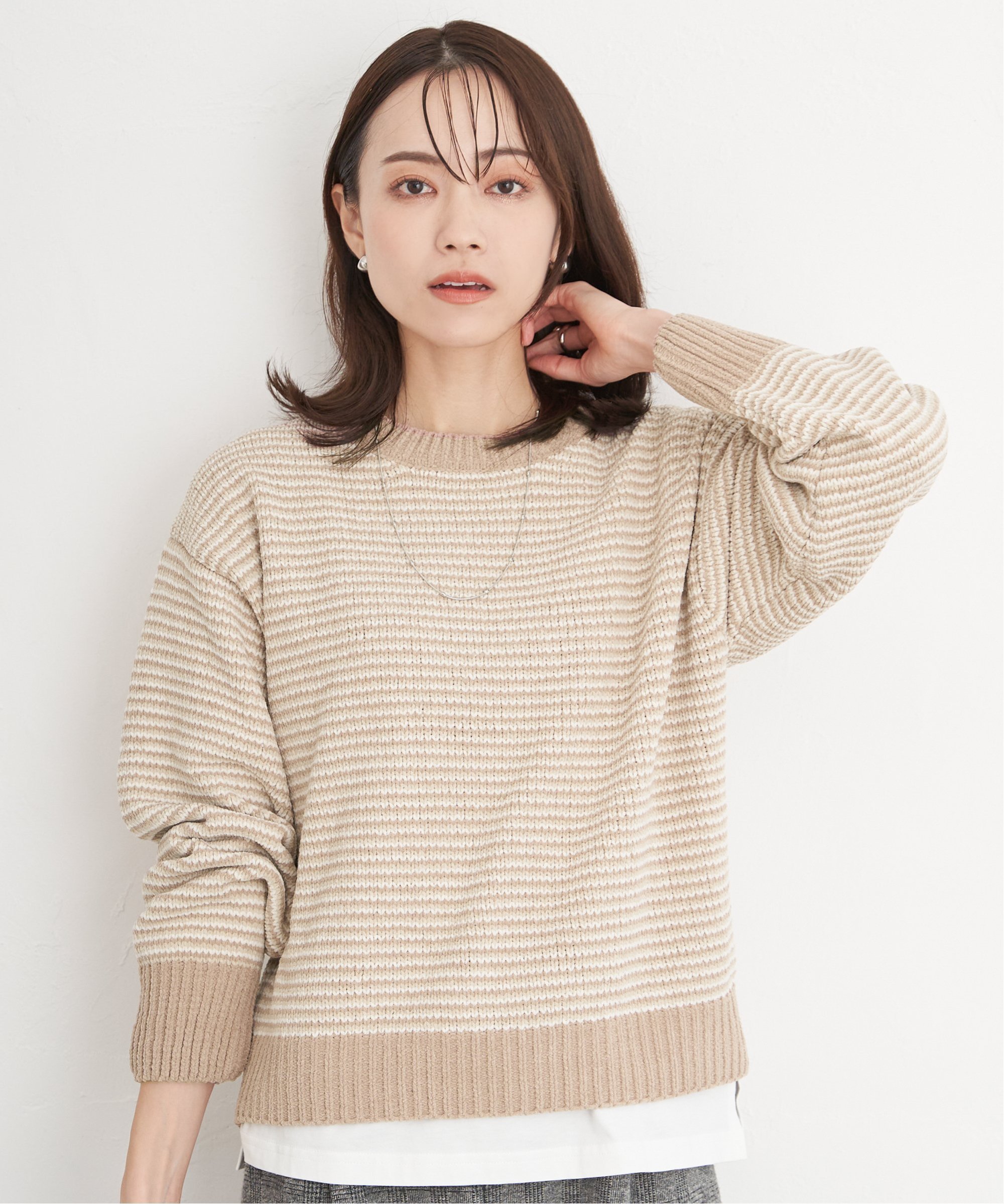 ikka 【親子コーデ】モールニットプルオーバー イッカ トップス ニット ベージュ ブラック ピンク グリーン