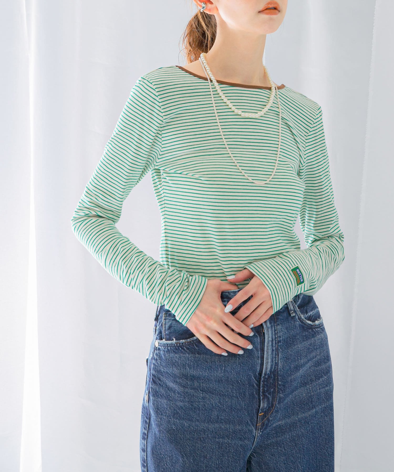【SALE／50%OFF】URBAN RESEARCH ROSSO GREEN BUTTER Two-way Stripe Patch T-shirts アーバンリサーチロッソ トップス カットソー・Tシャツ レッド ブルー グリーン ブラック【送料無料】