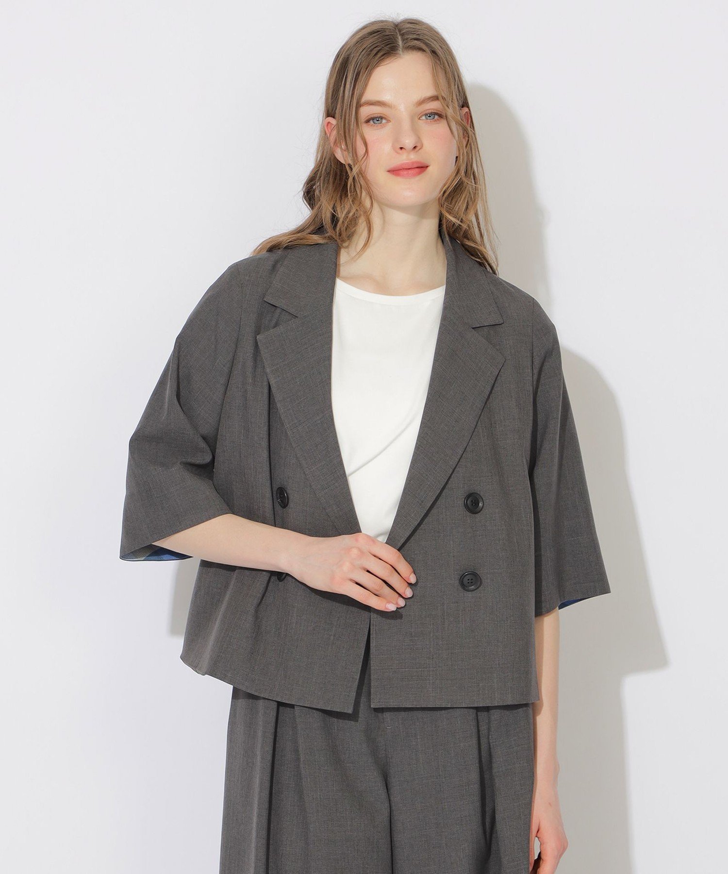 【SALE/15%OFF】CB CRESTBRIDGE リネンライクハーフスリーブジャケット ブルーレーベル / ブラックレーベル・クレストブリッジ ジャケット・アウター ブルゾン・ジャンパー グレー ブルー【送料無料】