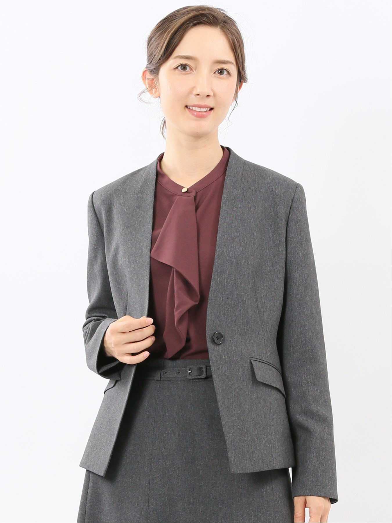 【SALE／30%OFF】m.f.editorial ストレッチウォッシャブル ウール調 ノーカラージャケット グレー(セットアップ可能) タカキュー ジャケット・アウター テーラードジャケット・ブレザー グレー【送料無料】