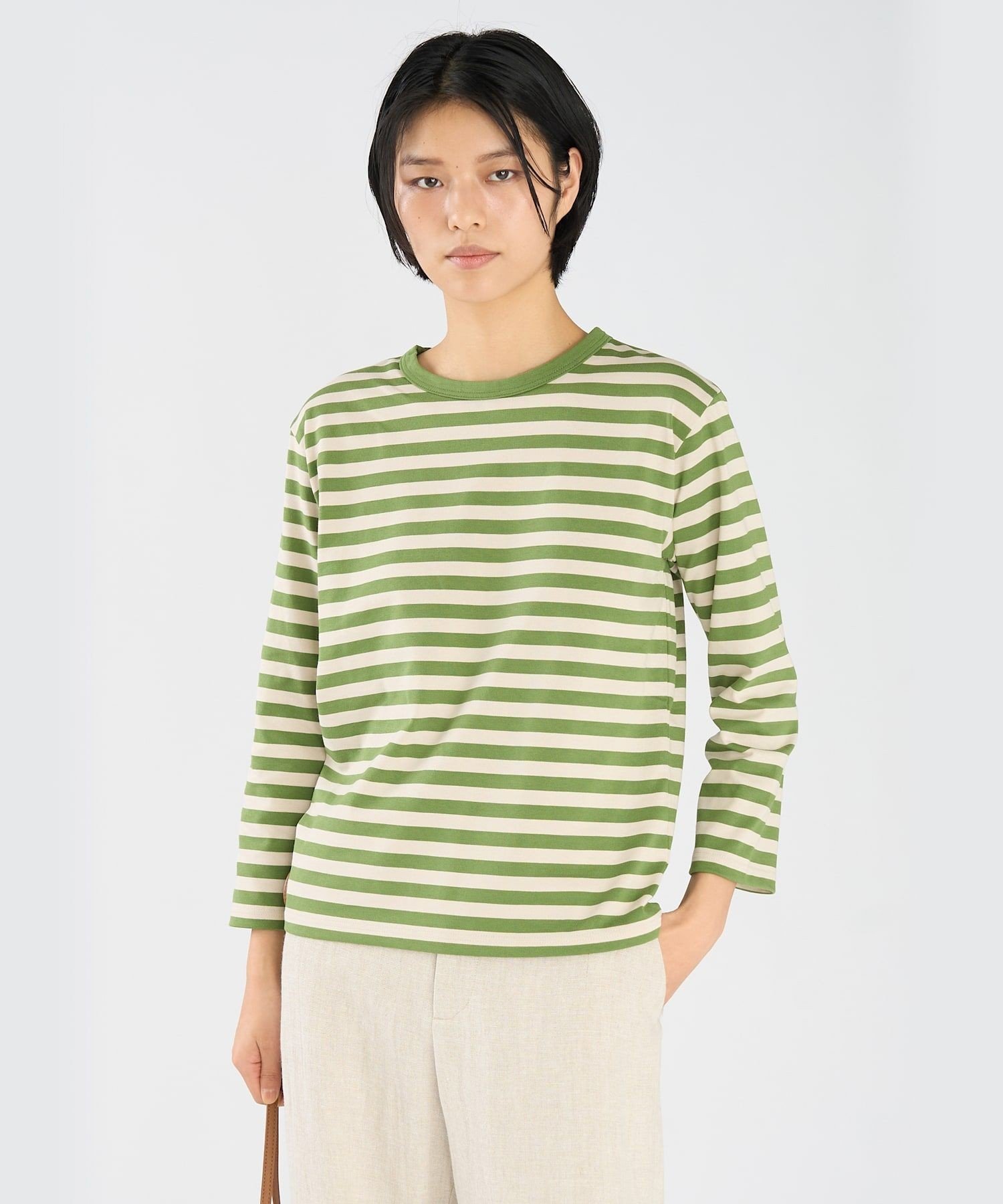 細ボーダー コットン 七分袖 Tシャツ "Lil Cool" アニエスベー トップス カットソー・Tシャツ
