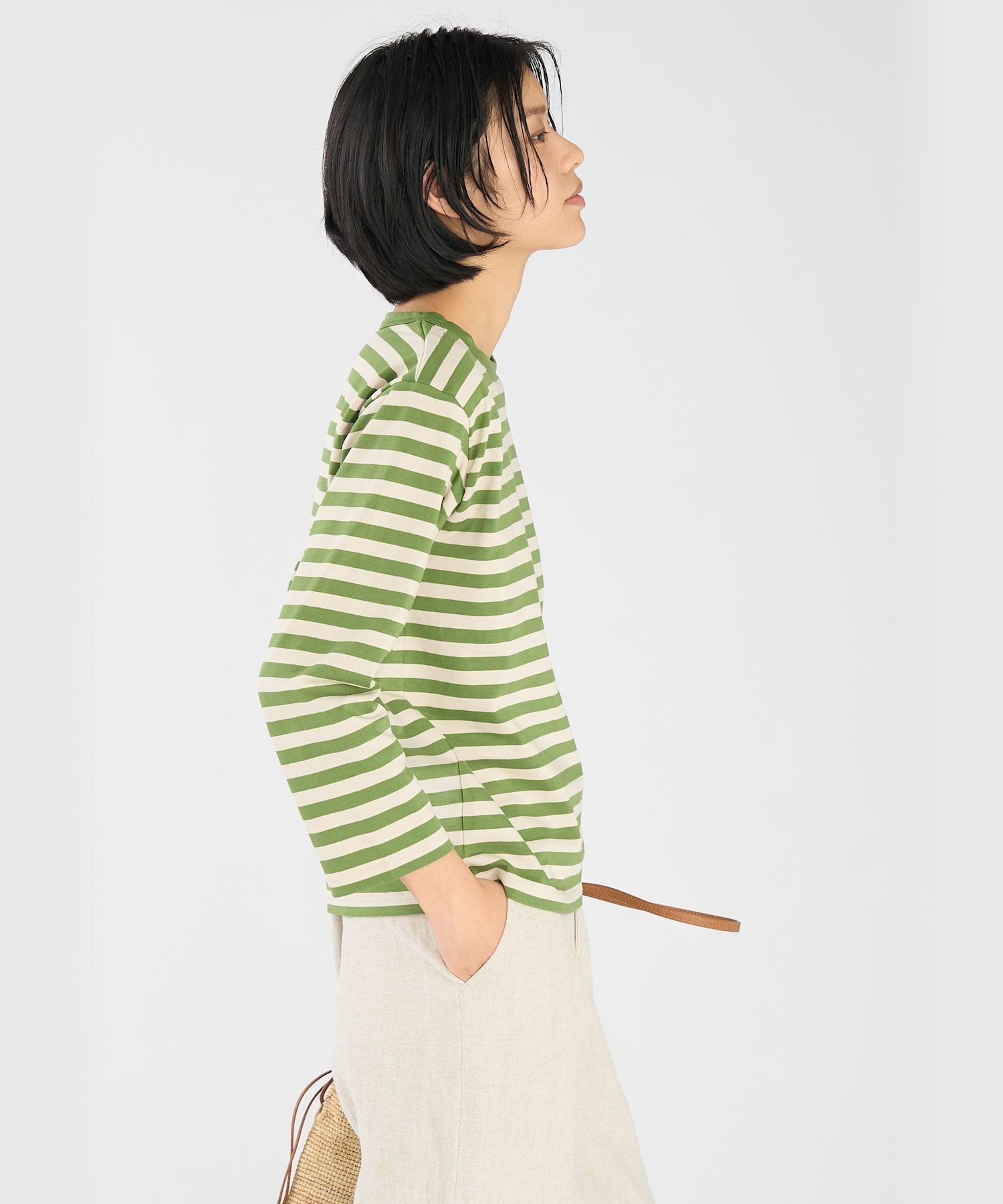 細ボーダー コットン 七分袖 Tシャツ "Lil Cool" アニエスベー トップス カットソー・Tシャツ