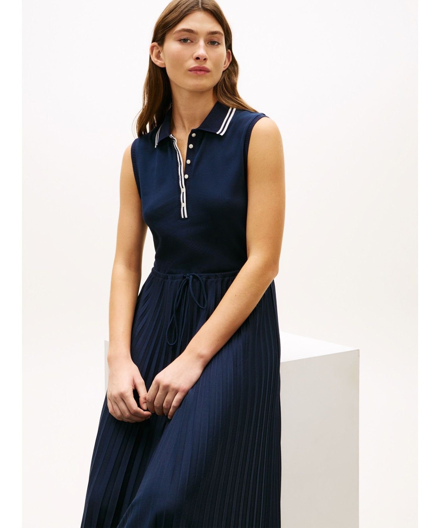 TOMMY HILFIGER 1985 ノースリーブプリーツポロワンピース トミーヒルフィガー ワンピース・ドレス その他のワンピース・ドレス ネイビー【送料無料】