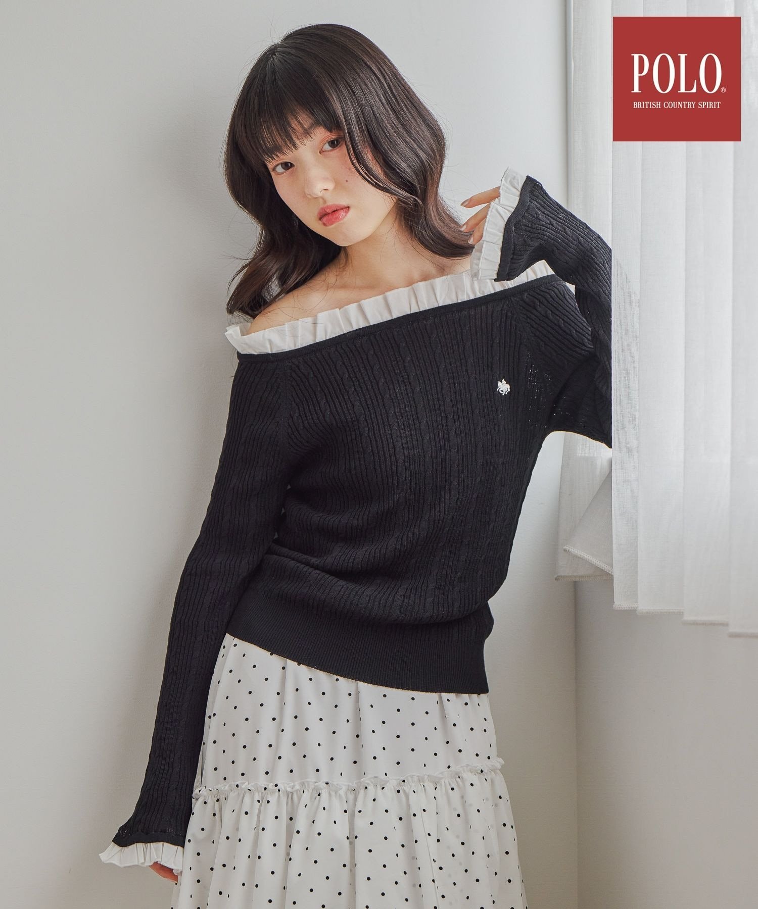 Heather 【POLO BCS(ポロ・ビーシーエス)】フリルドッキングプルオーバー ヘザー トップス ニット ブラック ベージュ グレー