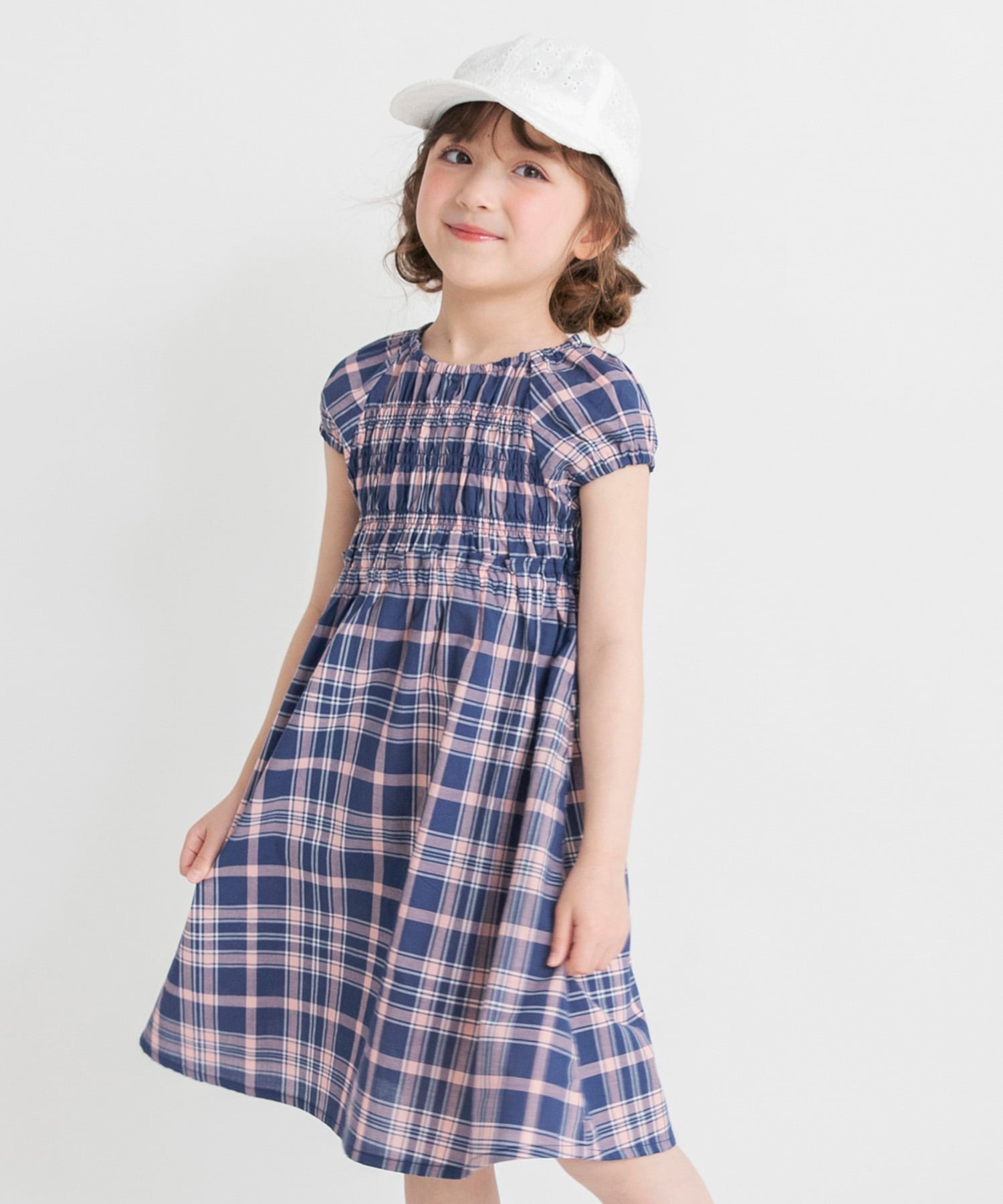 【SALE／5%OFF】branshes 【ときめきワンピース】シャーリング半袖ワンピース ブランシェス ワンピース・ドレス ワンピース ピンク ブルー 3