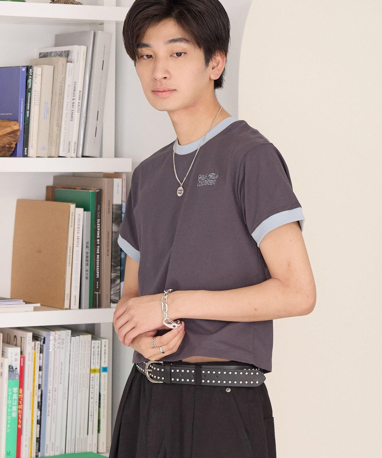 PAGEBOYLIM 【PBLIM】ピタットリンガーT ページボーイ トップス カットソー・Tシャツ ブラウン グレー