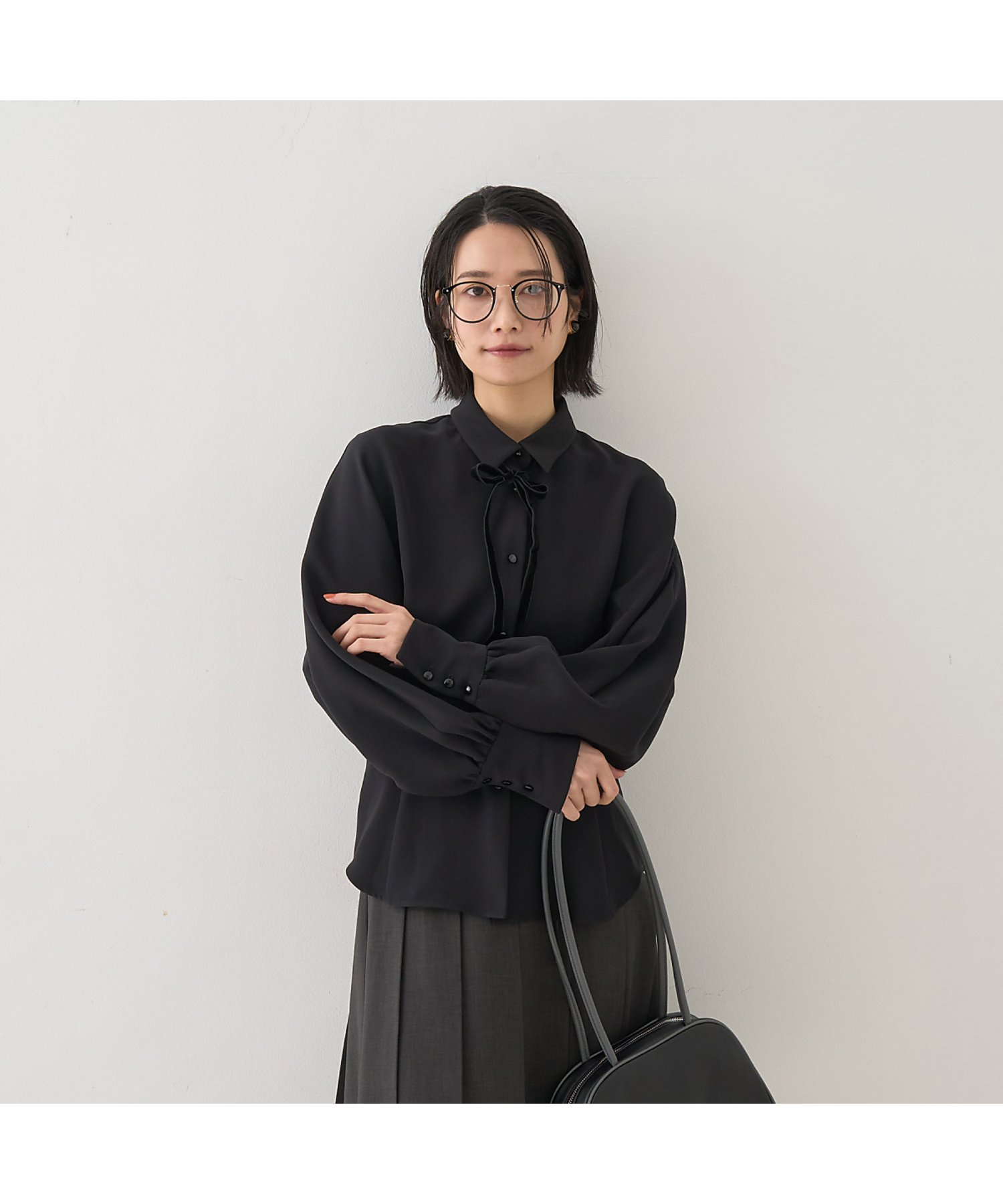Rouge vif la cle リボン付きブラウス ルージュ・ヴィフ ラクレ トップス シャツ・ブラウス ホワイト ブラック