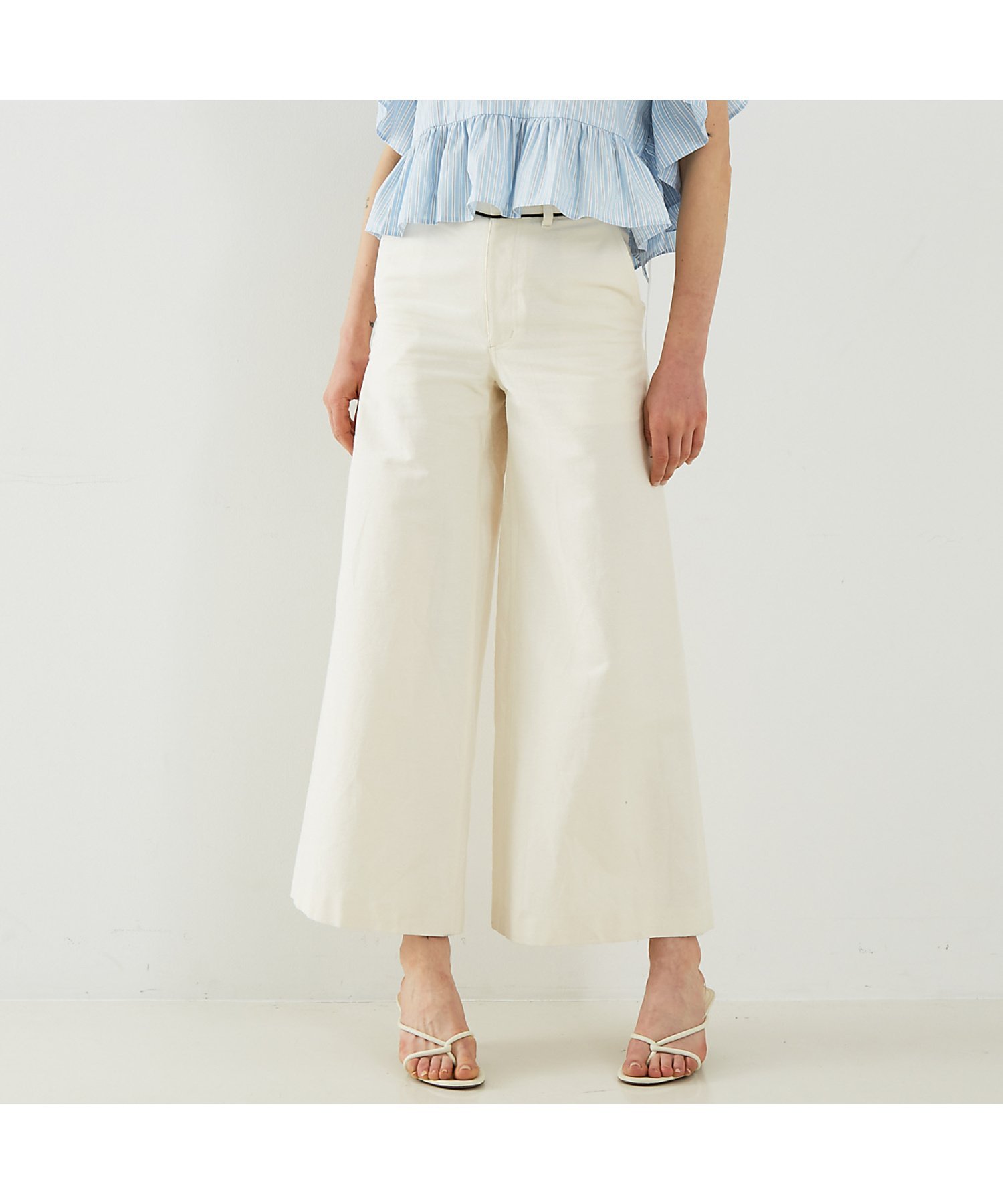 【BEAUVET/ボーヴェット】 ハイウエストワイドパンツ デザインワークス パンツ その他のパンツ ホワイト
