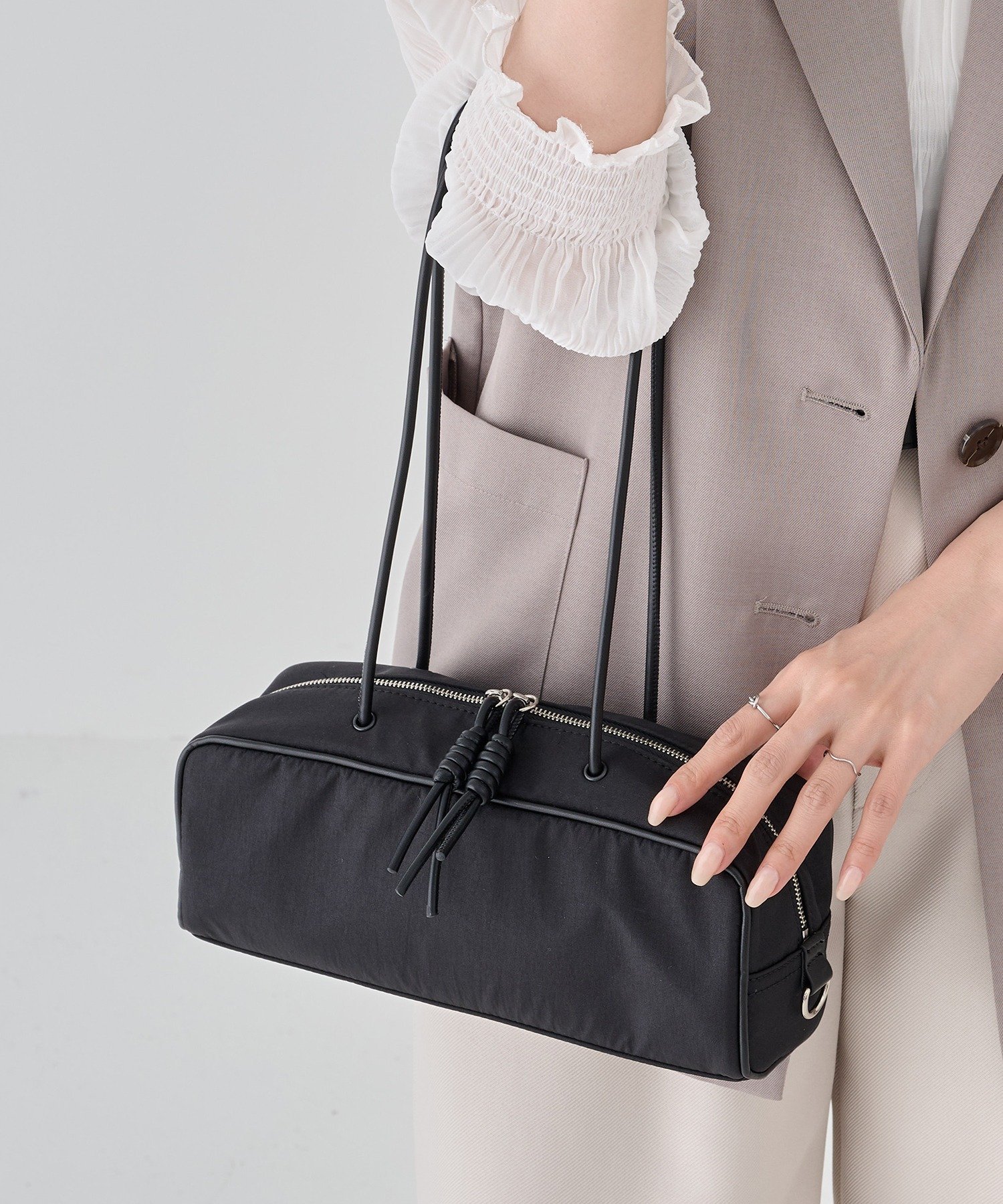 【SALE／4%OFF】&MyuQ &MyuQ/アンドミューク KAKU NY ナイロントートバッグ カセットチャート バッグ ショルダーバッグ ブラウン ブラック【送料無料】