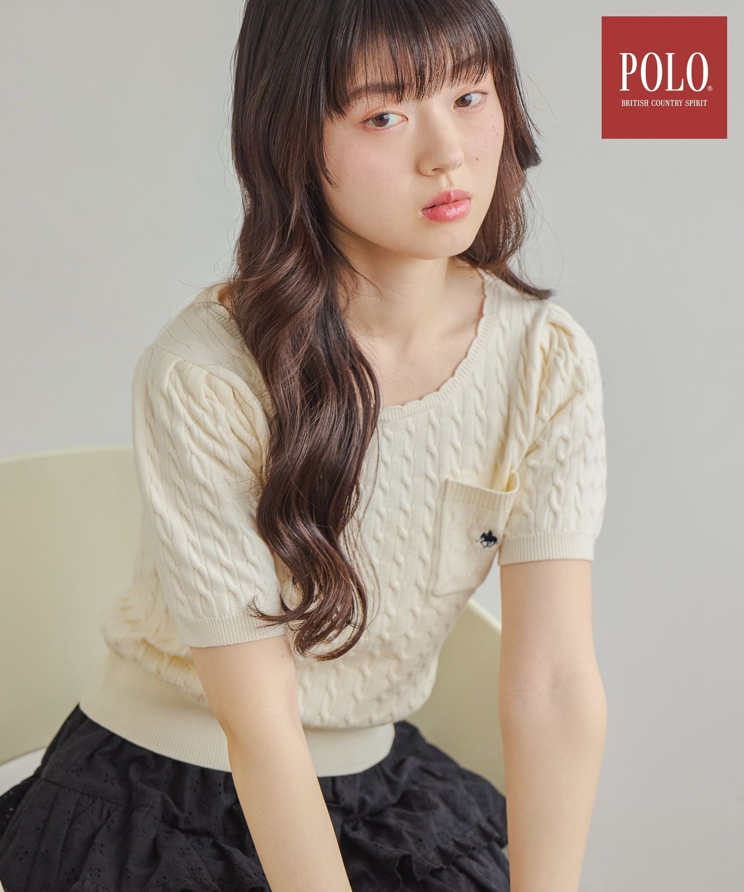 Heather 【POLO BCS(ポロ・ビーシーエス)】スカラップニット(半袖) ヘザー トップス ニット ピンク ホワイト ネイビー