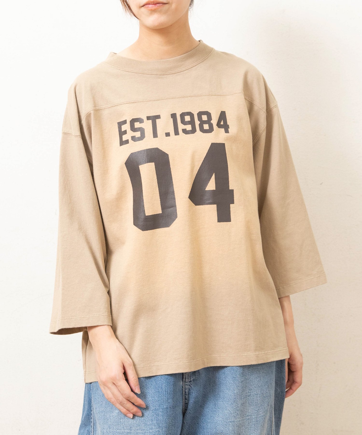 RNA-N M2731 フットボールT アールエヌエーエヌ トップス カットソー・Tシャツ ベージュ ブラック