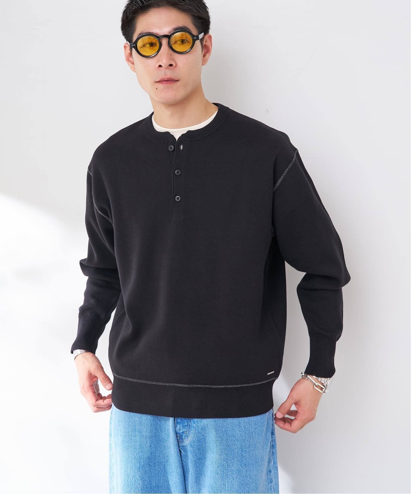 B.C STOCK 《予約》ANTS & ELEPHANTS 2TONE スウェットライクヘンリーネックニット ベーセーストック トップス ニット ネイビー グレー ホワイト ブラック【送料無料】