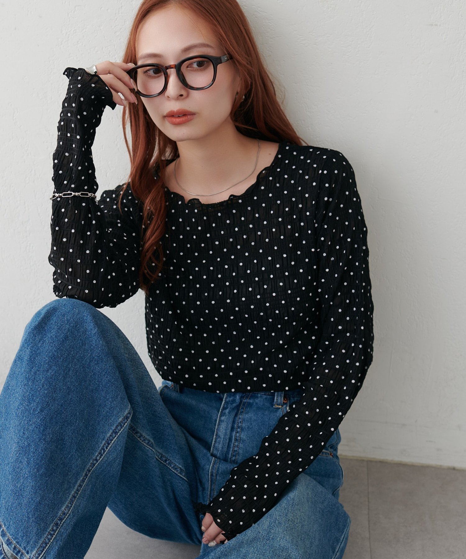 【WEB限定】ドットレースメロウプルオーバー ディスコート トップス カットソー・Tシャツ ブラック ホワイト ベージュ
