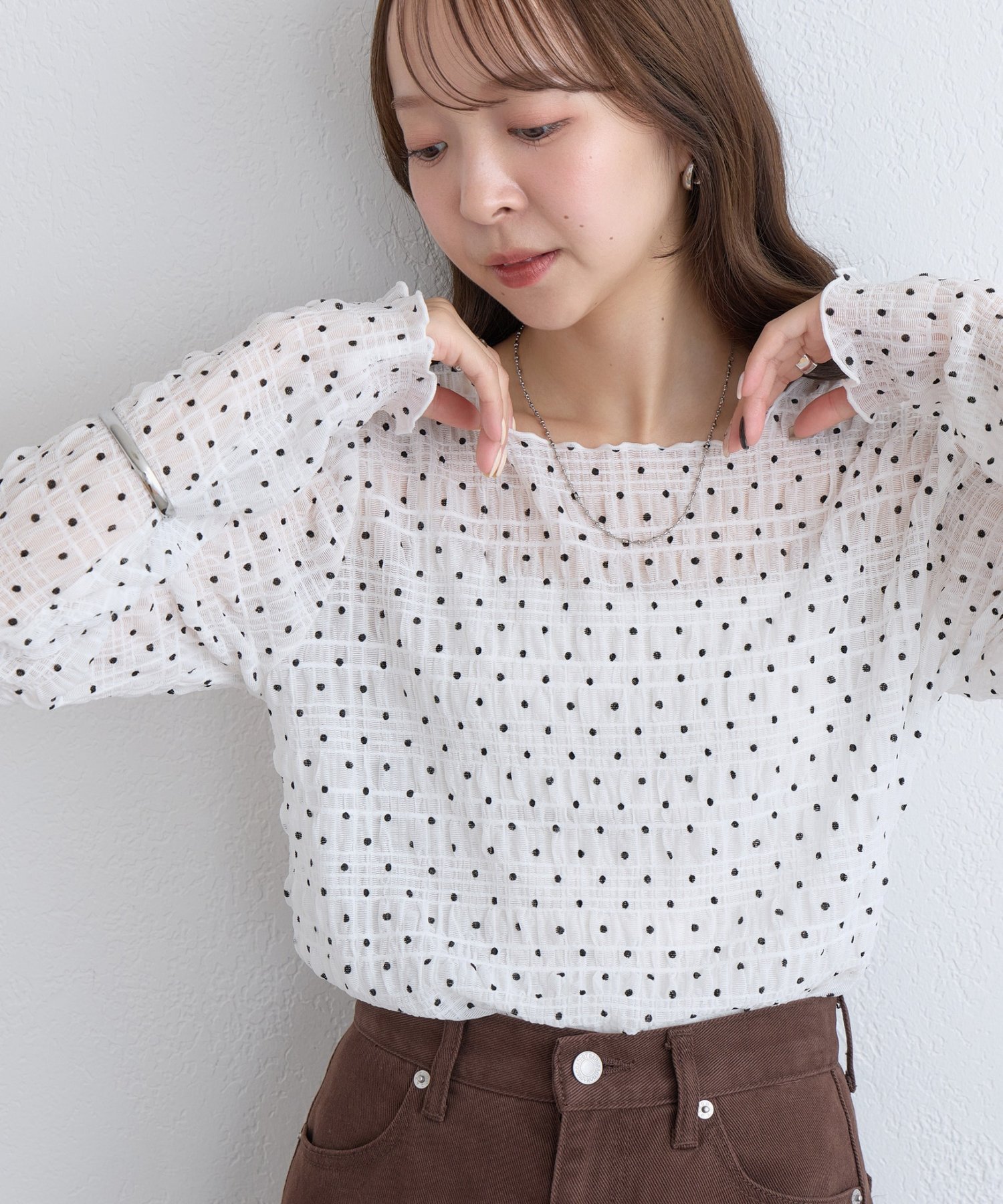 【WEB限定】ドットレースメロウプルオーバー ディスコート トップス カットソー・Tシャツ ブラック ホワイト ベージュ