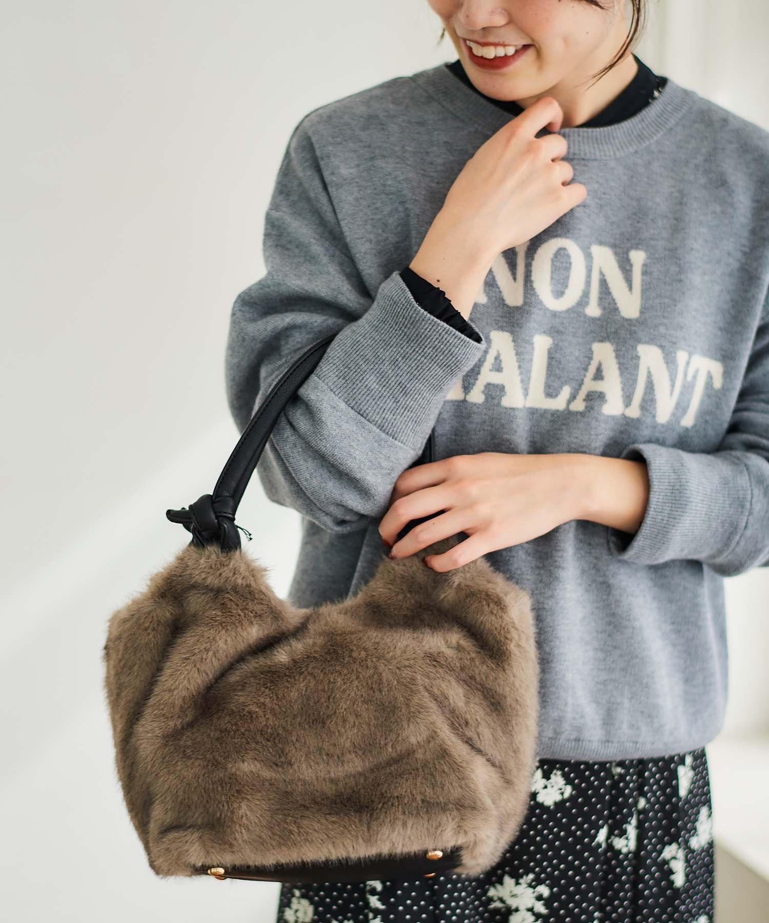 le.coeur blanc フェイクファー2WAYトート ルクールブラン バッグ トートバッグ ベージュ グレー【送料無料】のサムネイル