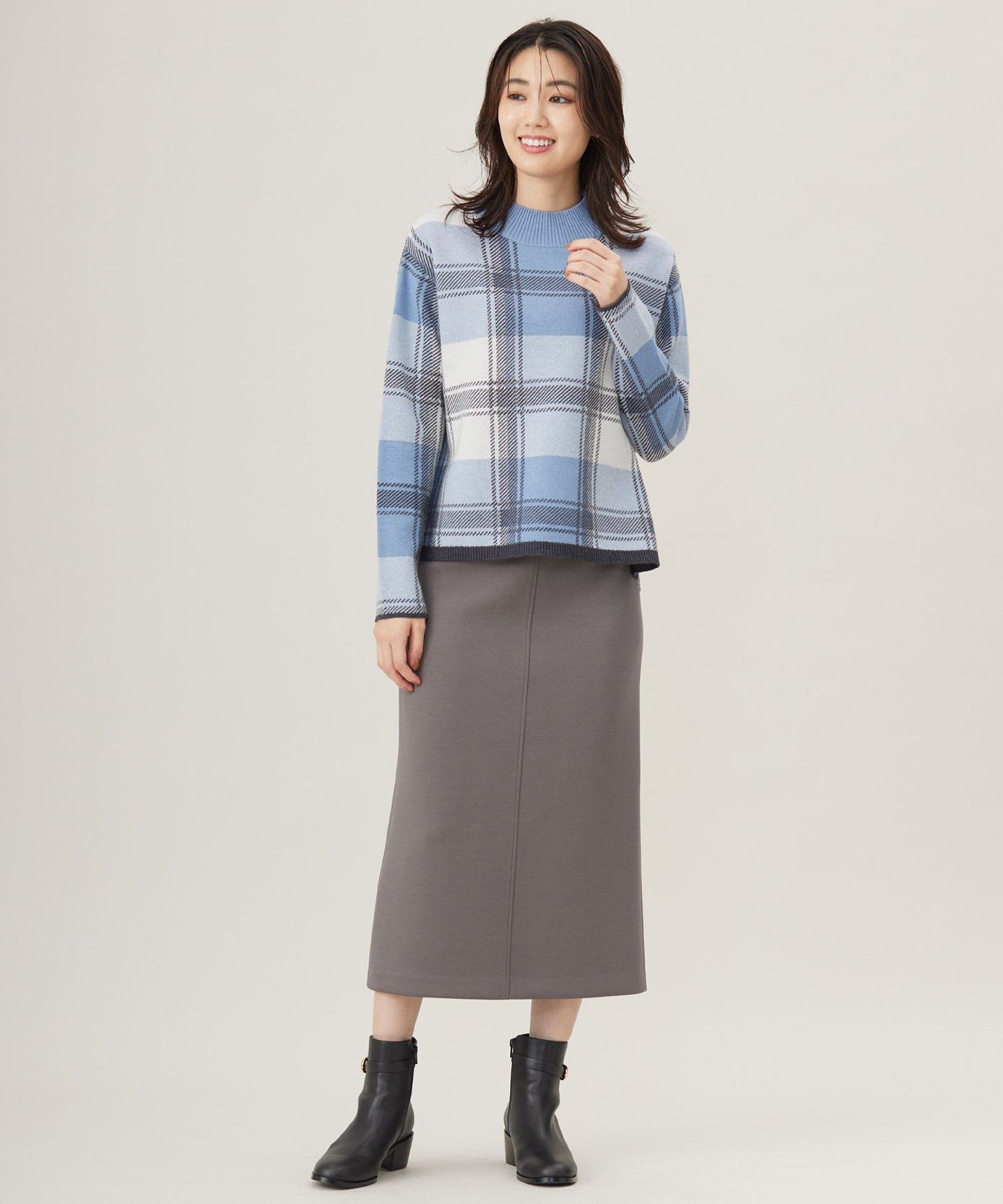 J.PRESS LADIES L 【洗える】WOOLY STRETCH PLAID ニット ジェイプレス トップス ニット ベージュ ブルー