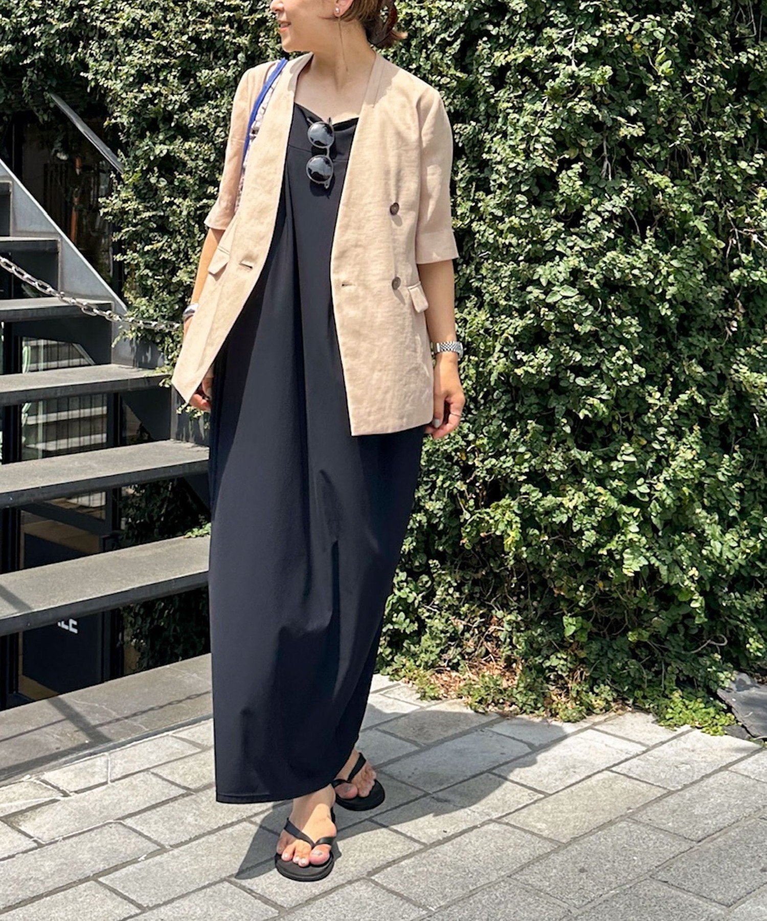 【SALE／20%OFF】NOLLEY'S ウォッシャブルリネン風シアー5分袖ジャケット ノーリーズ ジャケット・アウター ノーカラージャケット ベージュ ブラック【送料無料】