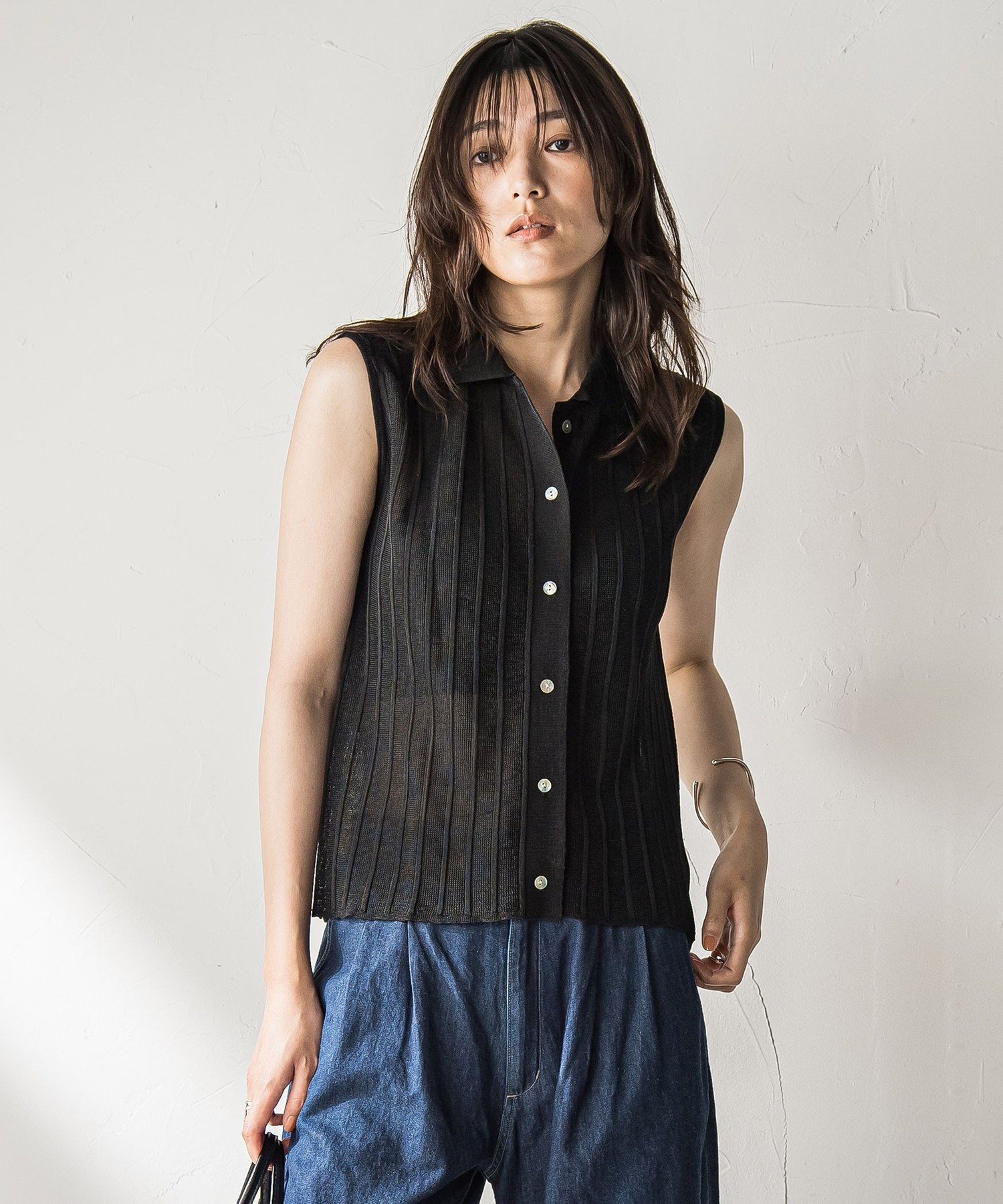 MAYSON GREY 【WEB限定】シアーノースリーブニットプルオーバー≪手洗い可能≫ メイソングレイ トップス ニット ブラウン ブラック