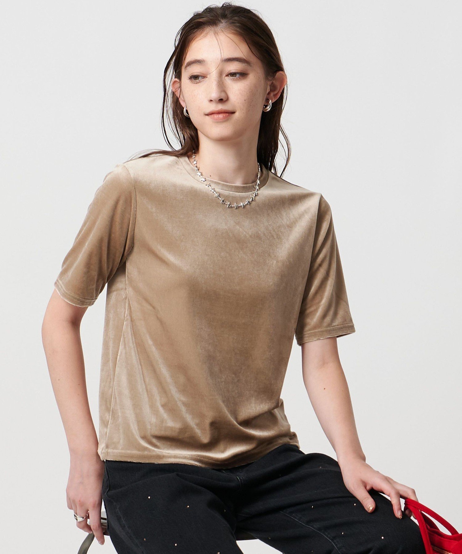 UNITED ARROWS ベロア Tシャツ ウォッシャブル ユナイテッドアローズ トップス カットソー・Tシャツ ベージュ グレー ブラック【送料無料】のサムネイル
