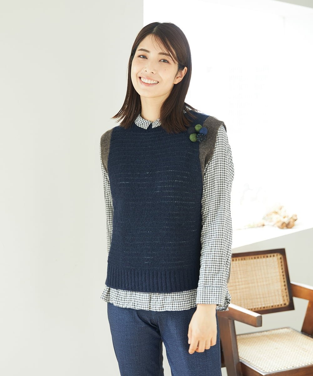 GIANNI LO GIUDICE [洗える]MEETニットベスト ジャンニロジュディーチェ トップス ベスト・ジレ イエロー ネイビー【送料無料】