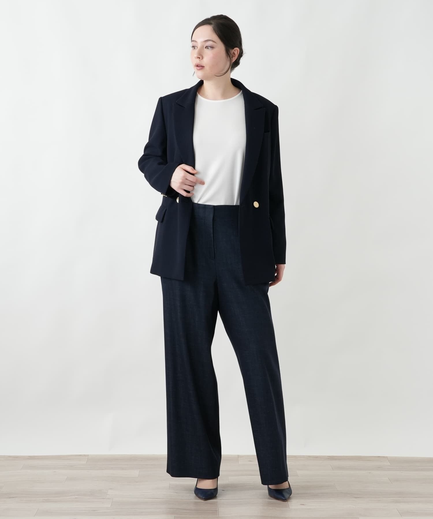 Leilian PLUS HOUSE ワイドパンツ【Rich 1-mile】 レリアン プラスハウス パンツ その他のパンツ ネイビー ブラウン