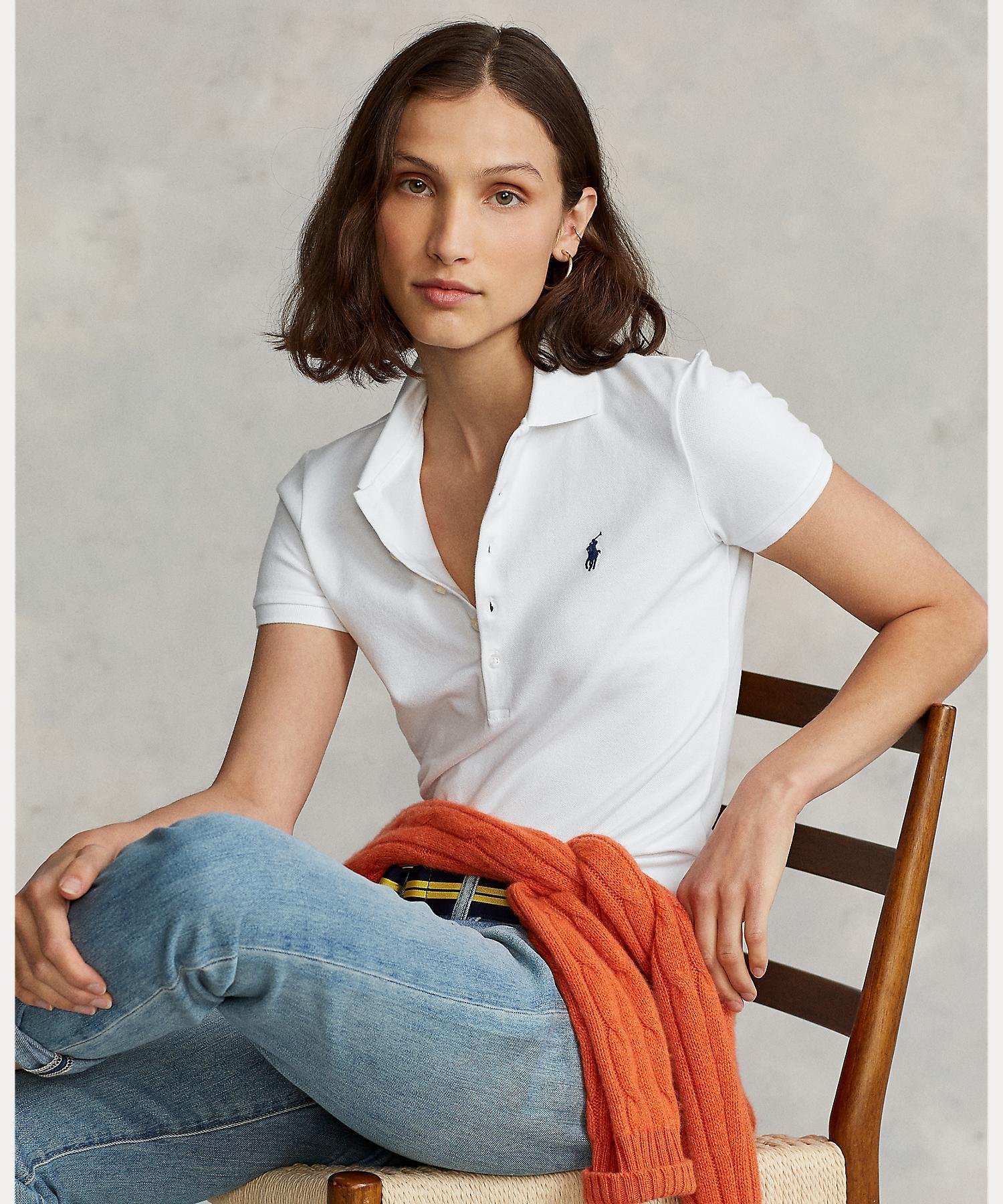 POLO RALPH LAUREN スリム フィット ストレッチ ポロシャツ ラルフローレン トップス ポロシャツ ホワイト【送料無料】