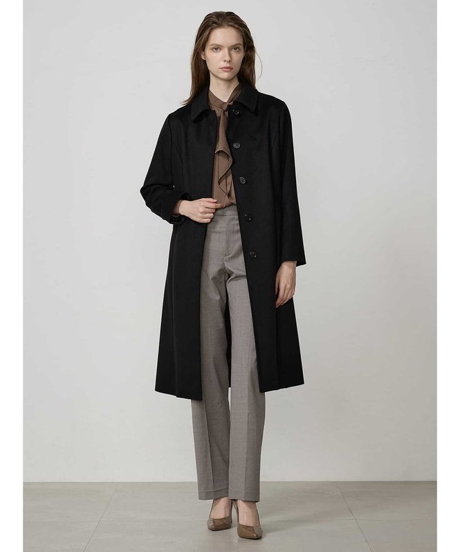 Aquascutum WOMEN ブラックカシミヤ ステンカラーコート アクアスキュータム ジャケット・アウター その他のジャケット・アウター ブラック【送料無料】