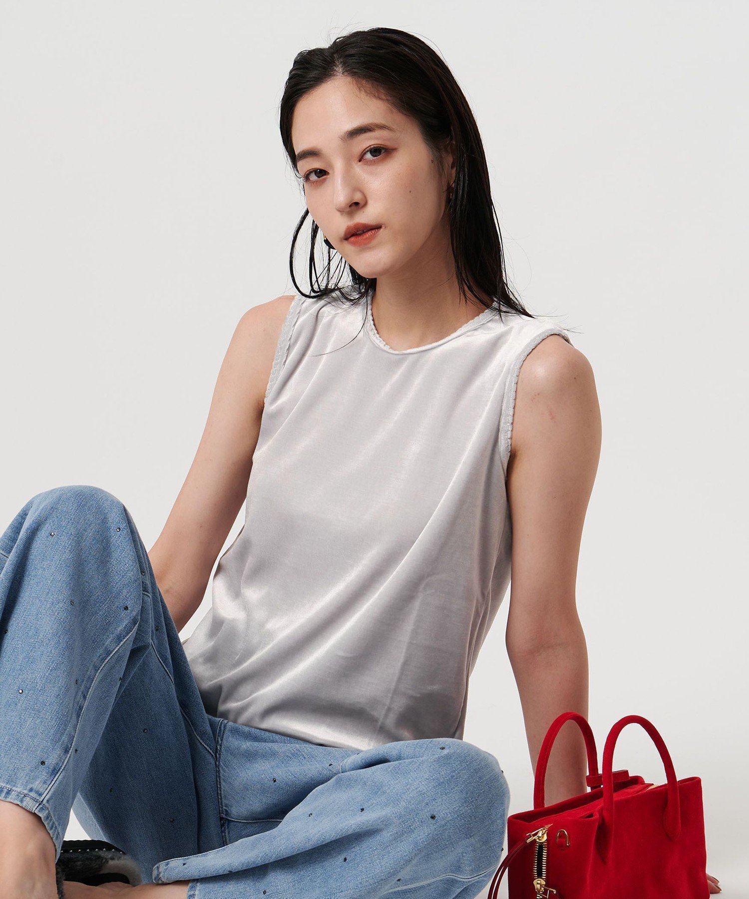 UNITED ARROWS ベロア ノースリーブ Tシャツ ウォッシャブル ユナイテッドアローズ トップス カットソー・Tシャツ グレー ベージュ ブラック【送料無料】のサムネイル