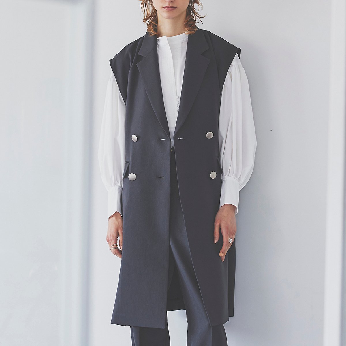 【SALE／50%OFF】EUCLAID 【雑誌掲載】ダブルボタンロングジレ エウクレイド トップス ベスト・ジレ ブ..