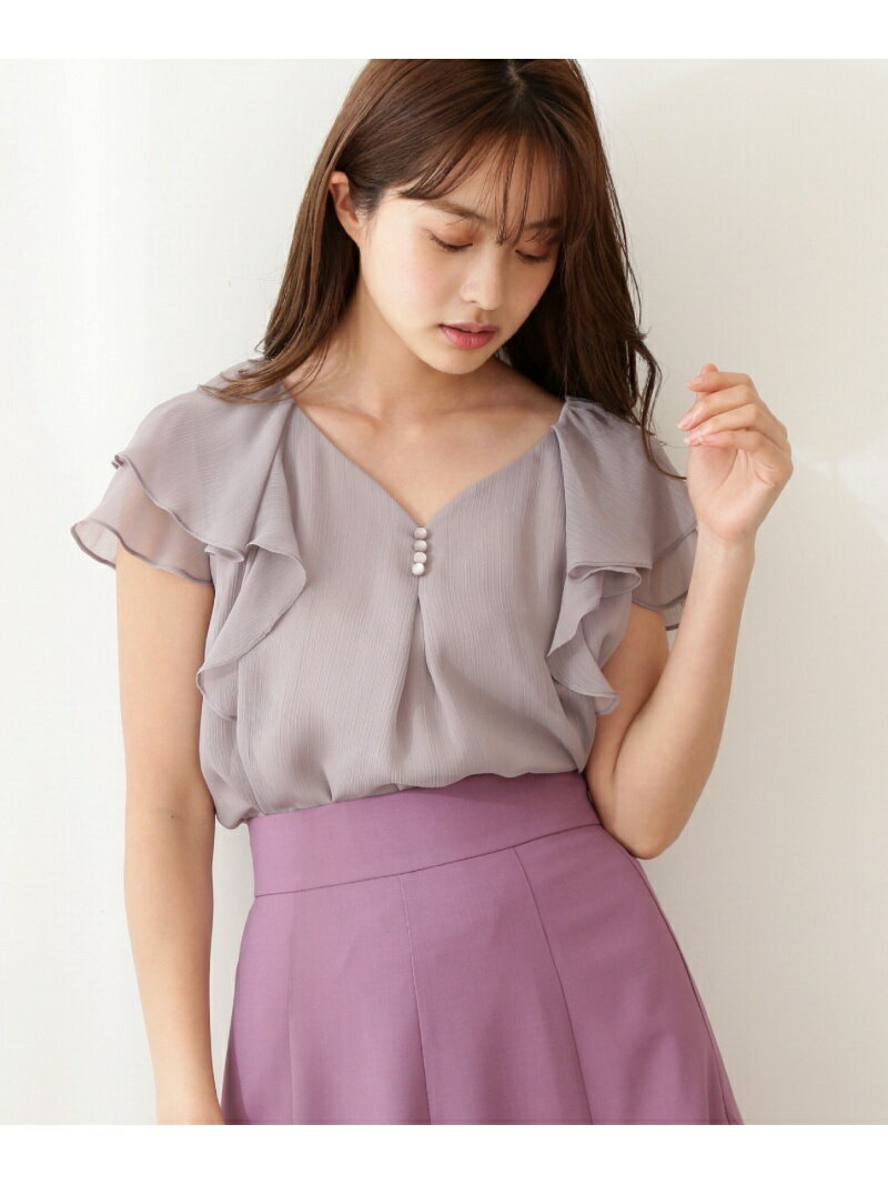 【SALE／50%OFF】PROPORTION BODY DRESSING シフォン楊柳ラッフルブラウス プロポーションボディドレッシング シャツ/ブラウス シャツ/ブラウスその他 グレー ブラック ホワイトのサムネイル