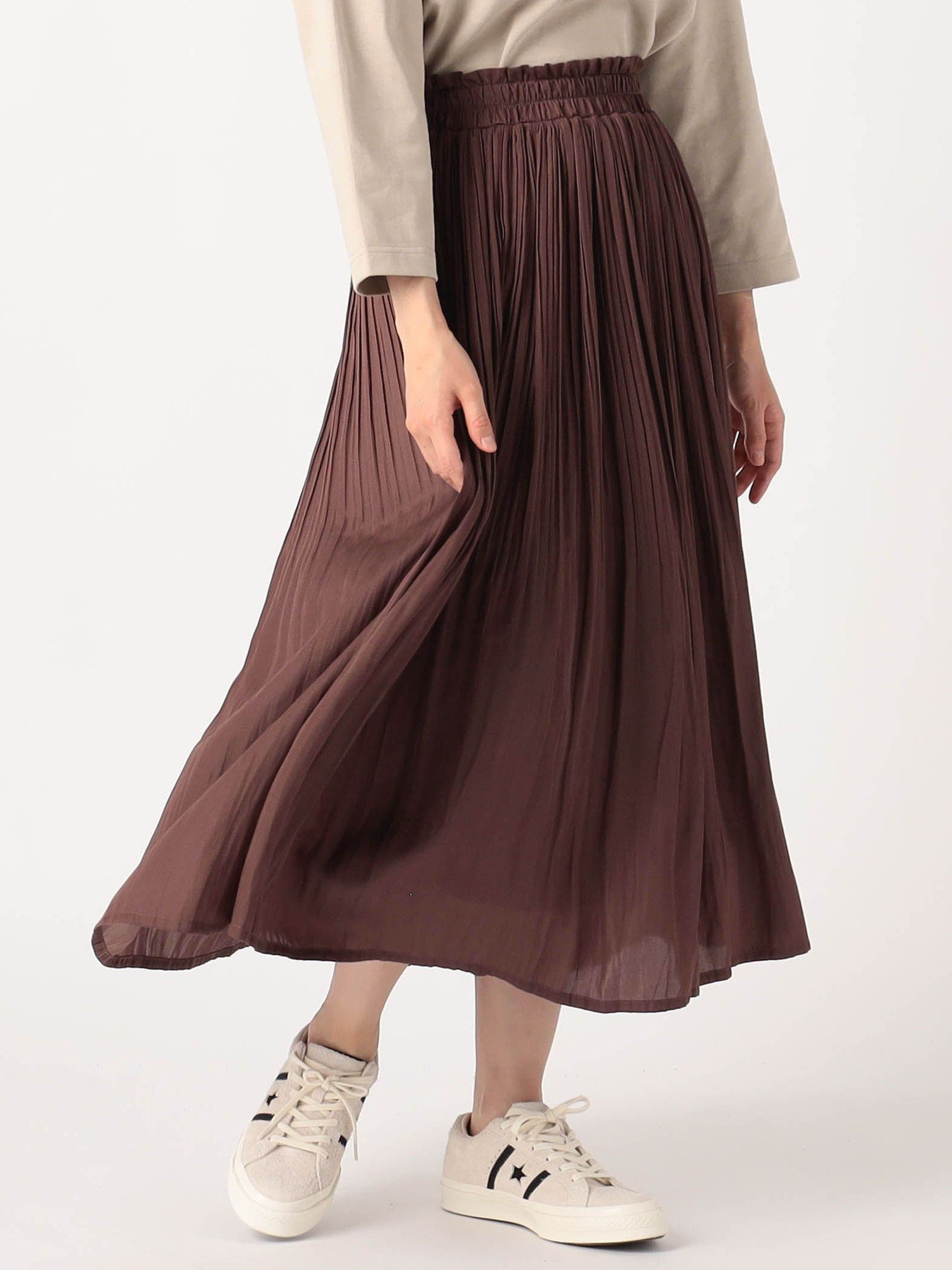 【SALE／30%OFF】Grand PARK NICOLE ヴィンテージサテン 消しプリーツスカート ニコル スカート その他のスカート カーキグリーン ネイビー ブラウン グレー
