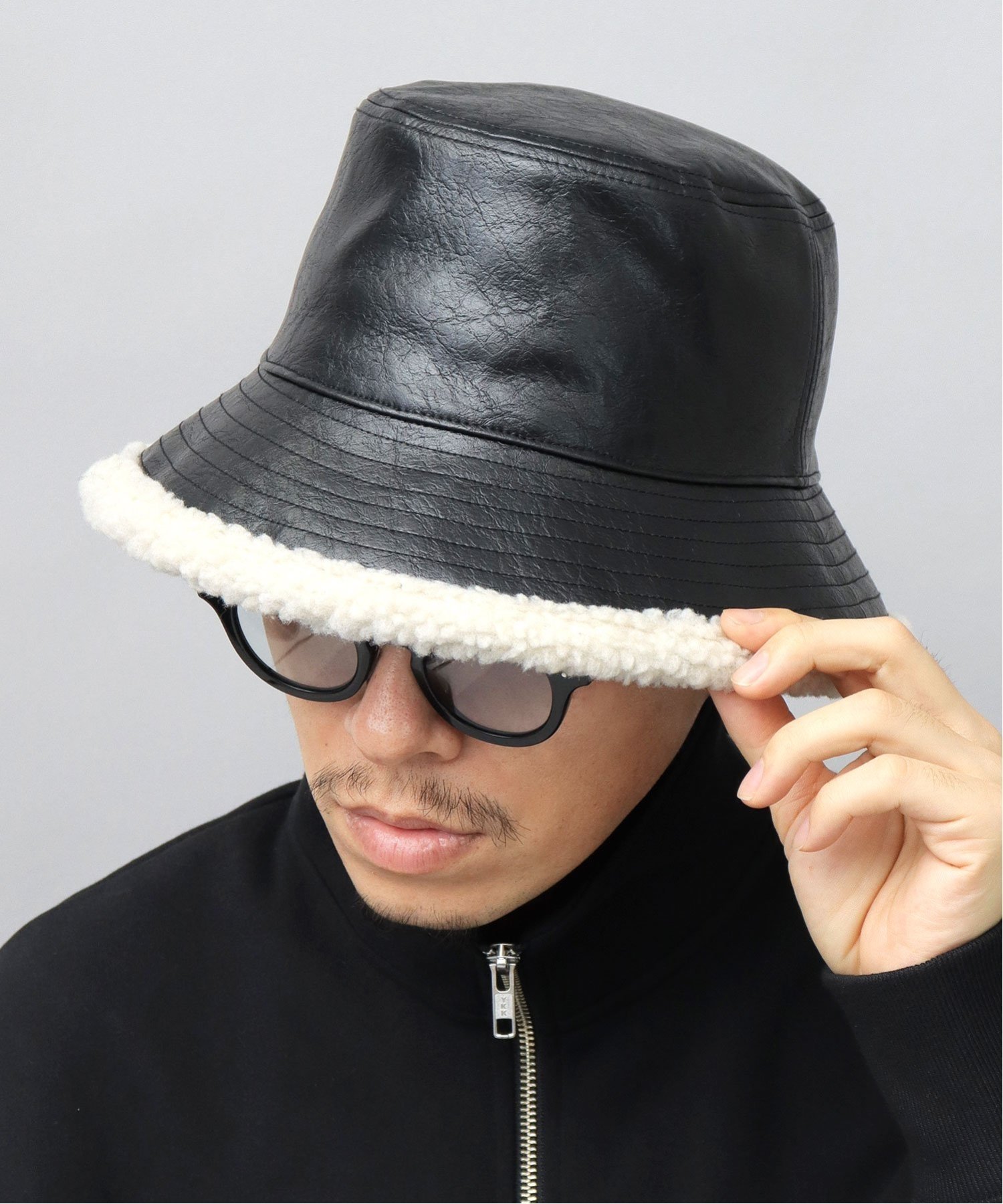 glabella glabella / 裏ボア バケットハット / リバーシブル / ボアハット エー.エム.エス. 帽子 ハット ブラック【送料無料】