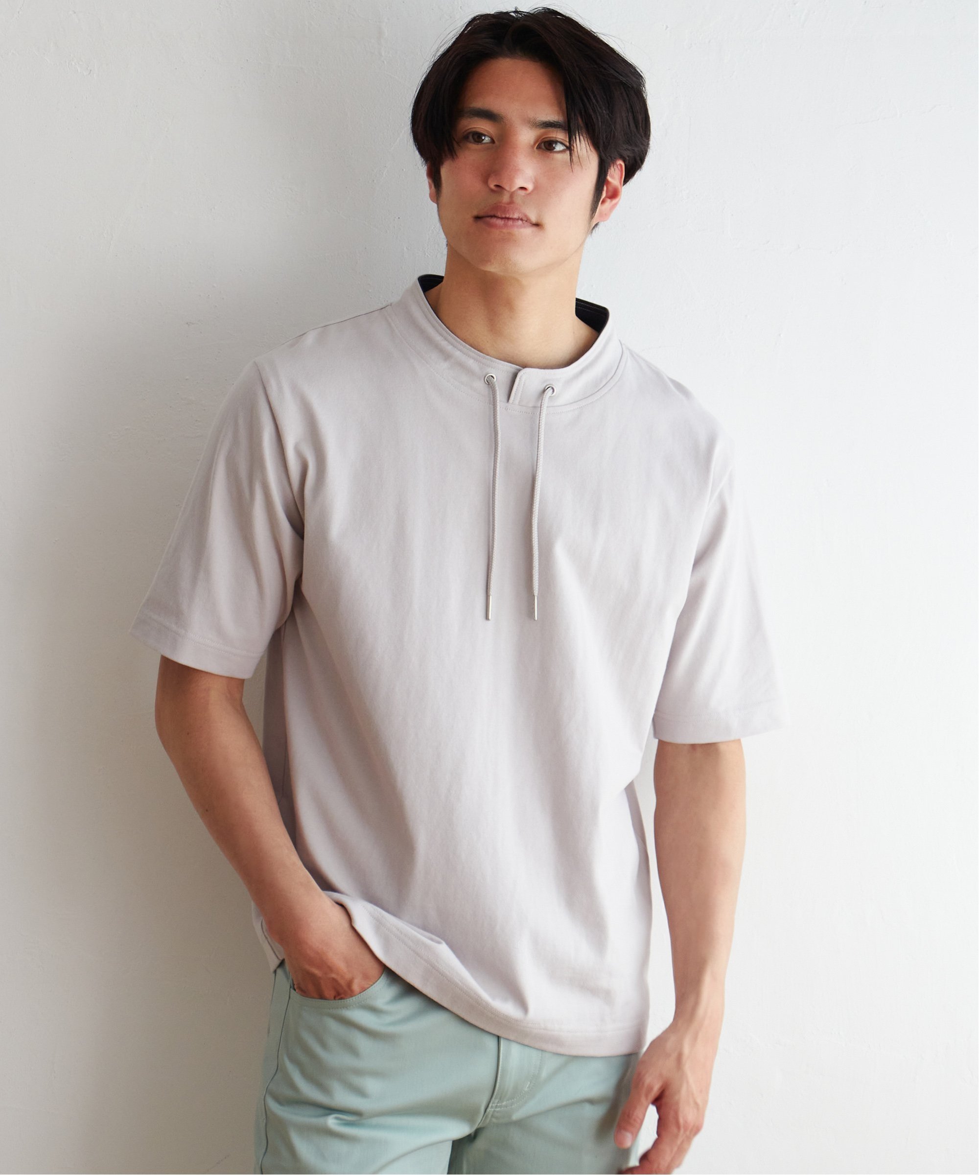 ikka ヒヤテックルーイカラー5分袖 イッカ トップス カットソー・Tシャツ グリーン レッド ブルー グレー ネイビー