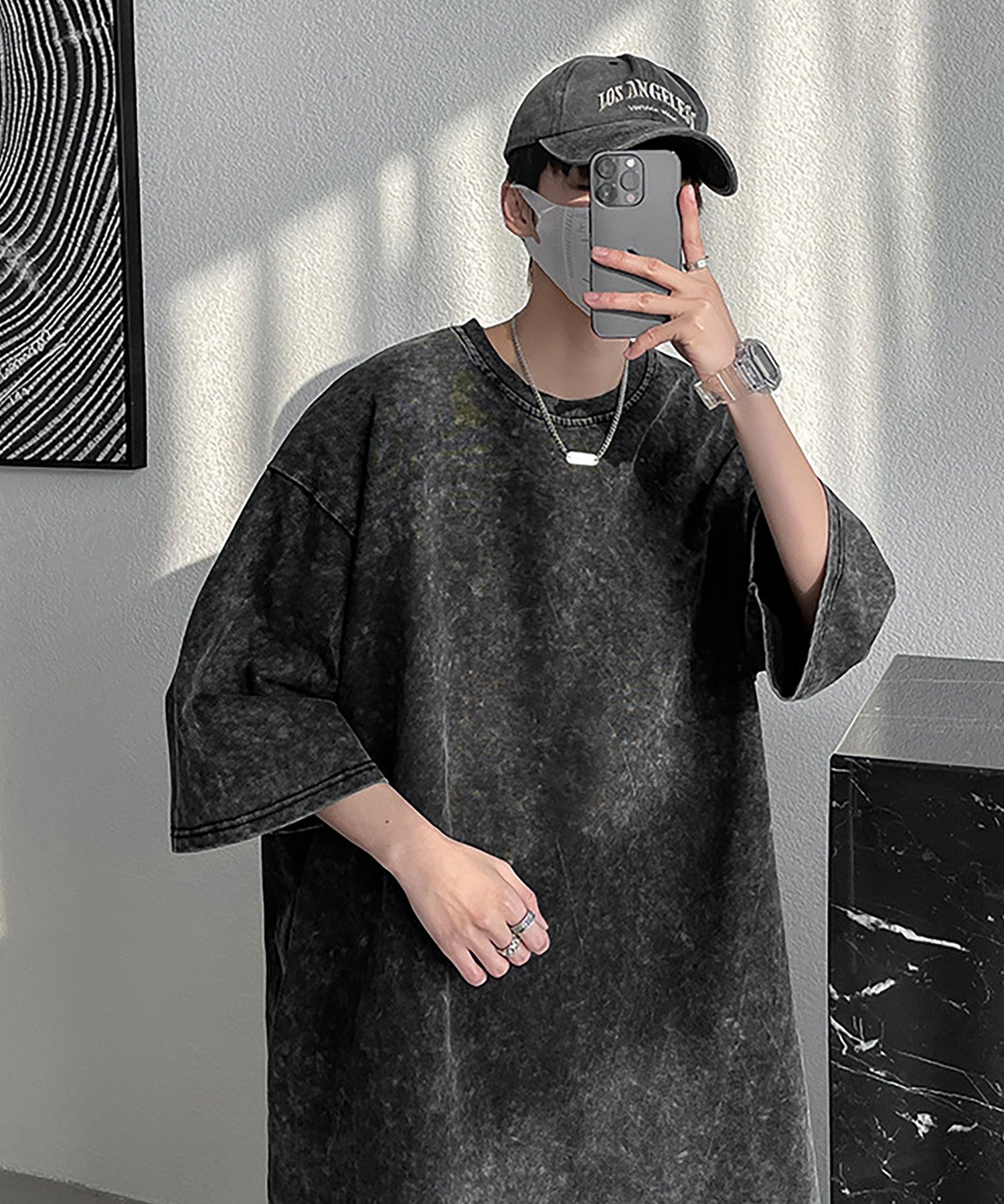DEVICE select ビッグシルエット シンプル ピグメント 半袖 無地 Tシャツ 古着風 メンズ レディース デバイス トップス カットソー・Tシャツ ブラック