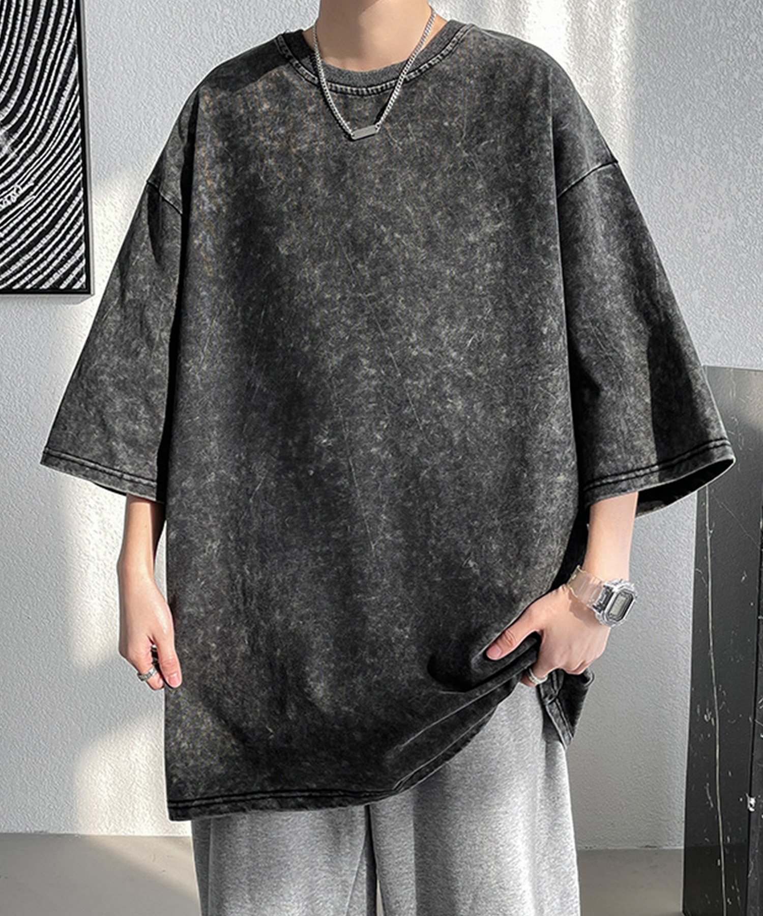 DEVICE select ビッグシルエット シンプル ピグメント 半袖 無地 Tシャツ 古着風 メンズ レディース デバイス トップス カットソー・Tシャツ ブラック