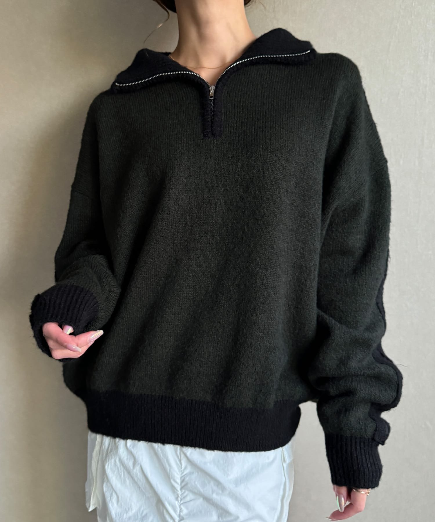 【SALE／71%OFF】JUNOAH ハーフジップトラックニット ジュノア トップス ニット グレー ネイビー